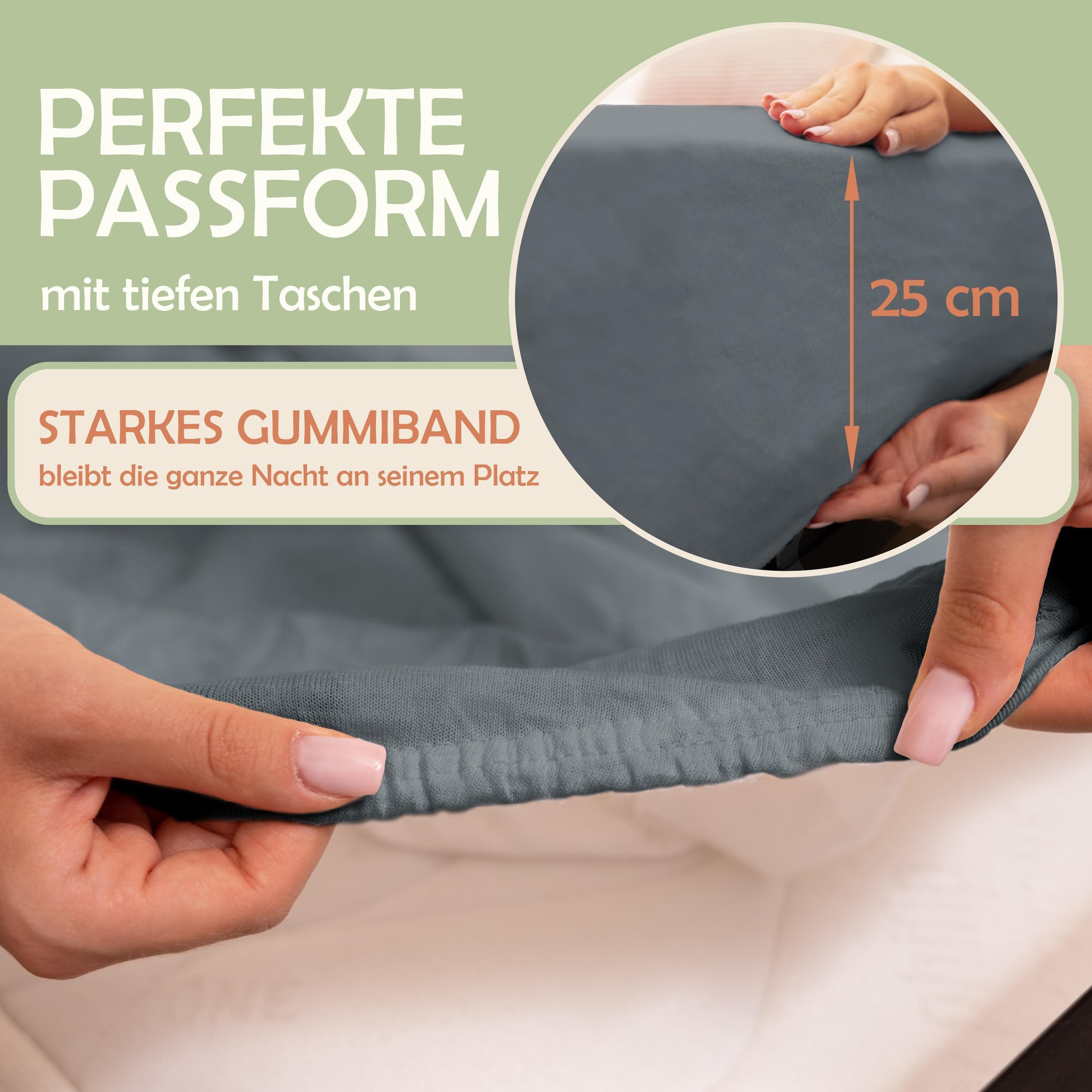 NatureMark Spannbettlaken Mikrofaser Spannbetttuch, Polyester, Gummizug: rundum, viele Größen und Farben Markenware, 90x200cm, Anthrazit grau