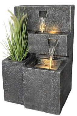 Arnusa Gartenbrunnen Solar Springbrunnen Grada mit Beleuchtung und Akku Solarmodul, 47,50 cm Breite, Wasserspiel Terrassenbrunnen 75 cm