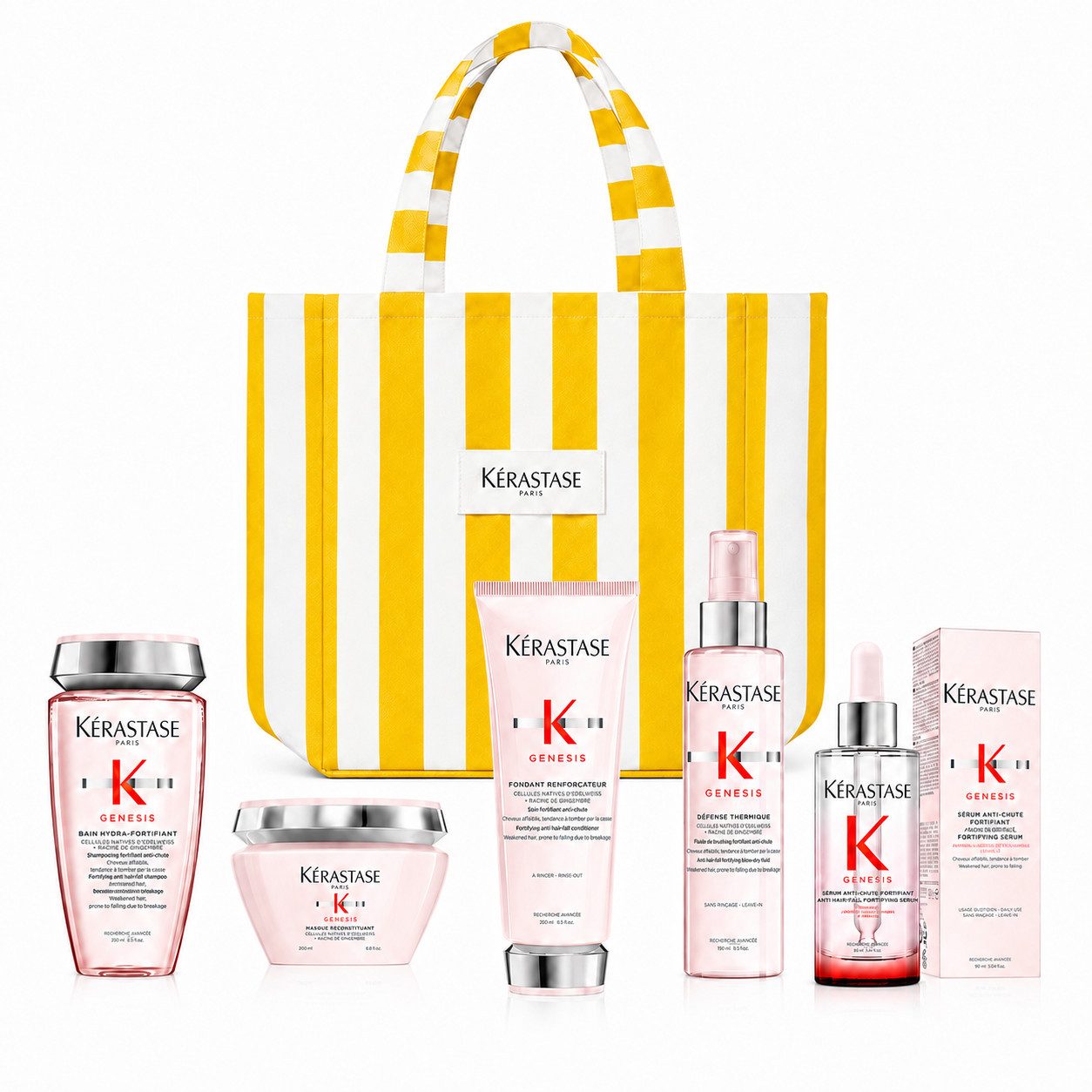 Kérastase Haarpflege-Set Genesis Routine - 5-teiliges Haarpflege-Set mit gratis Strandtasche, 6-tlg., Anti-Haarbruch Routine