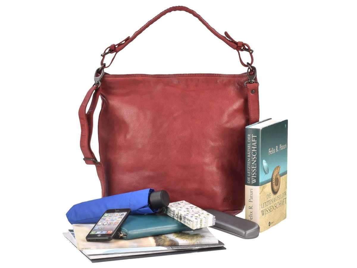 Bear Design Umhängetasche "Tess" Cow Lavato Leder, Handtasche, Shopper, Schultertasche 36x31cm, knautschiges Leder in rot