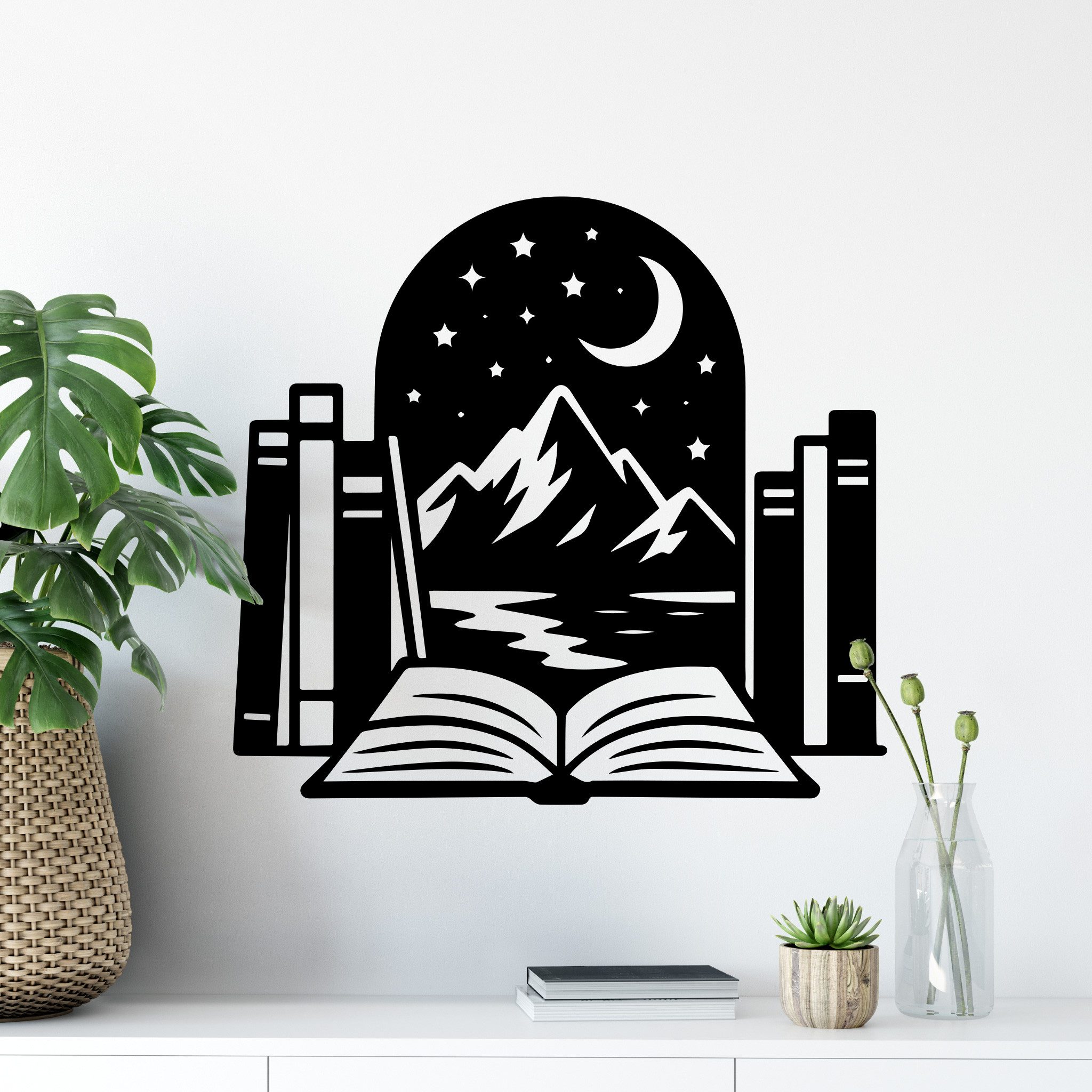 Sunnywall Wandtattoo Wandtattoo Buch und Berge Portal – magisches Design, selbstklebend, konturgeschnitten, rückstandslos entfernbar
