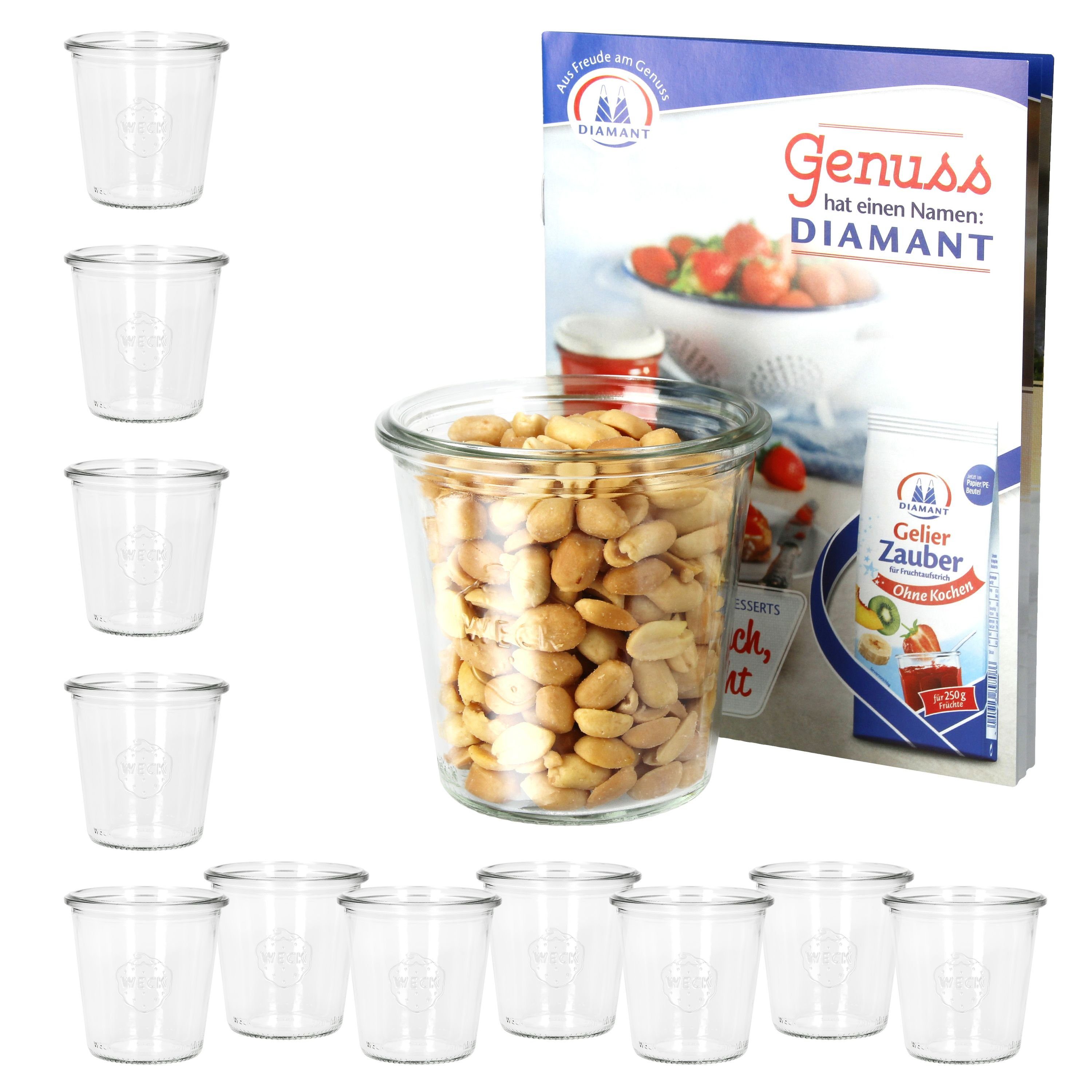 Einmachglas 12er Set Weck Sturzgläser 290ml hoch, 1/5L Gläser inkl. Rezeptheft