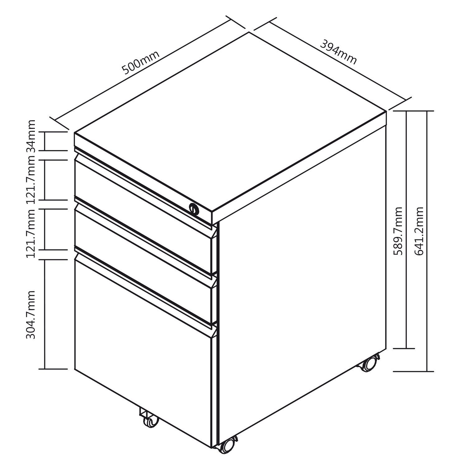 Maclean Rollcontainer MC-850 Büro Rollcontainer mit Schloss – 3 Schubladen, Metall, für A4 Ordner, 39x64x50 cm