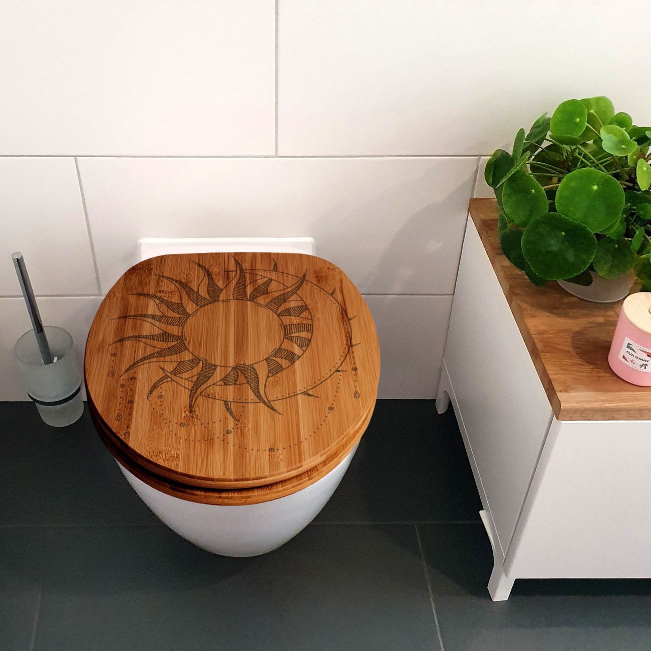 banjado WC-Sitz Bambus mit Gravur Astronomie günstig online kaufen