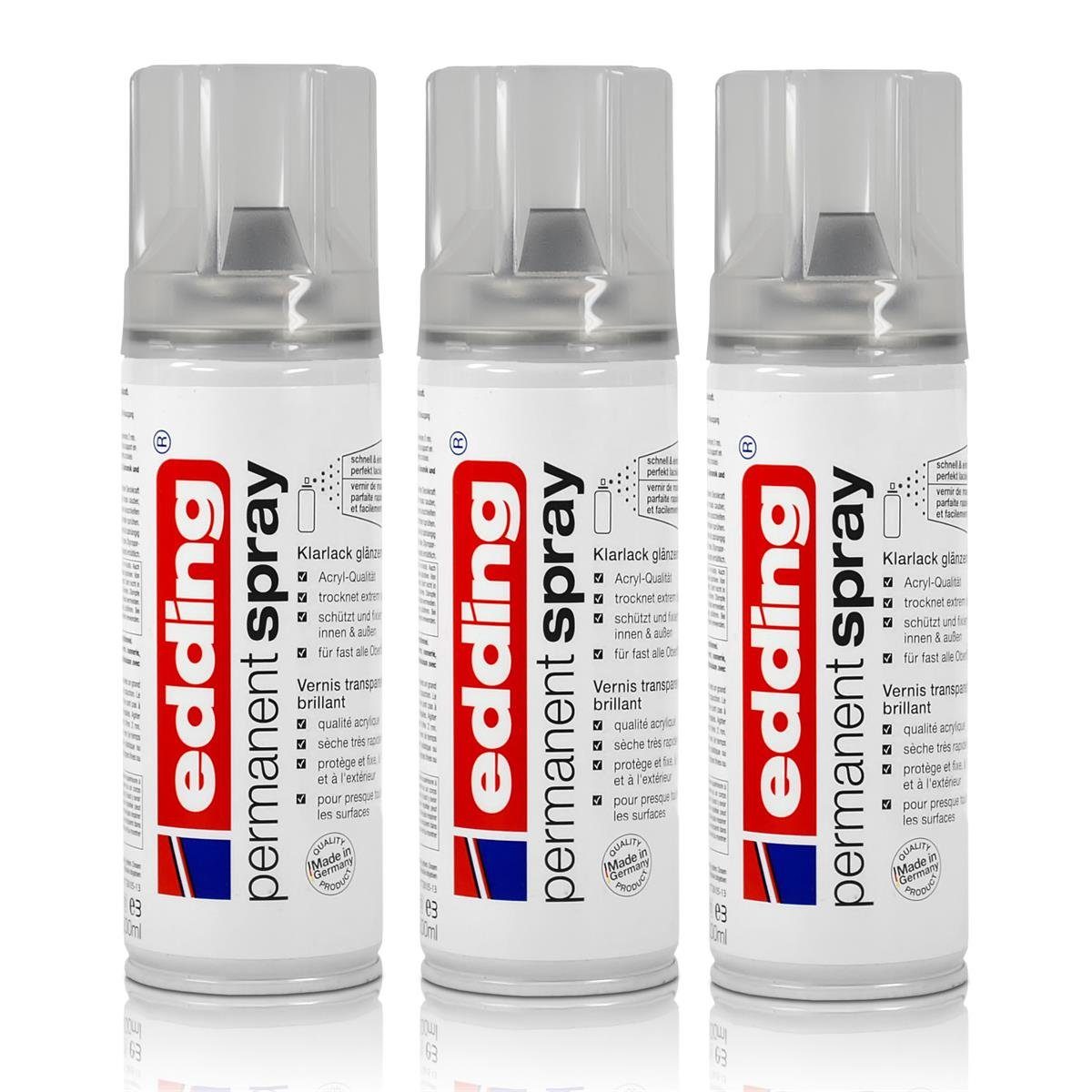 Permanent glänzend Acryl-Qualität 200 edding 3x ml edding Sprühfarbe Klarlack Spray