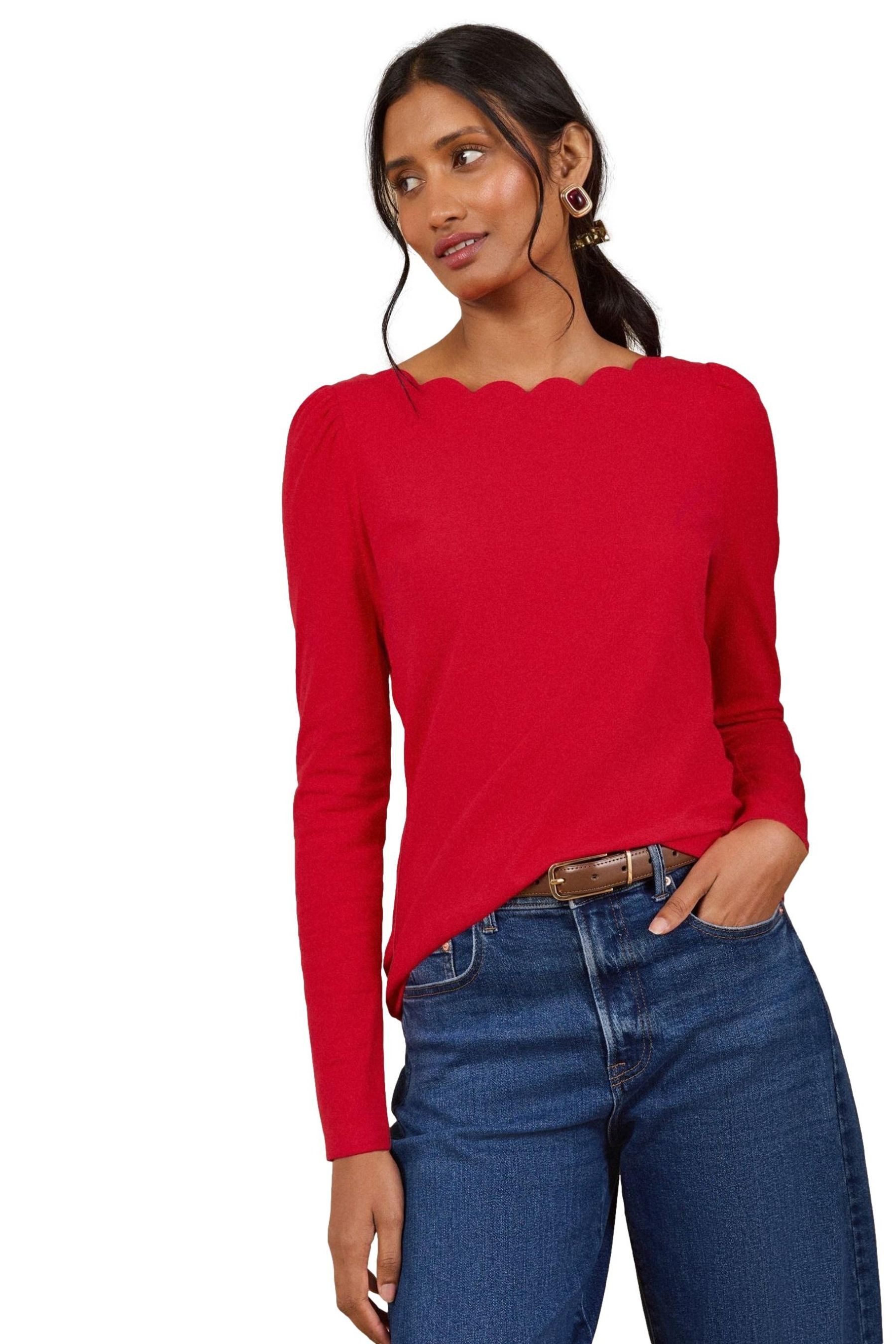 Love & Roses Shirtbluse Love & Roses Langarm-Oberteil, U-Boot-Ausschnitt (1-tlg)