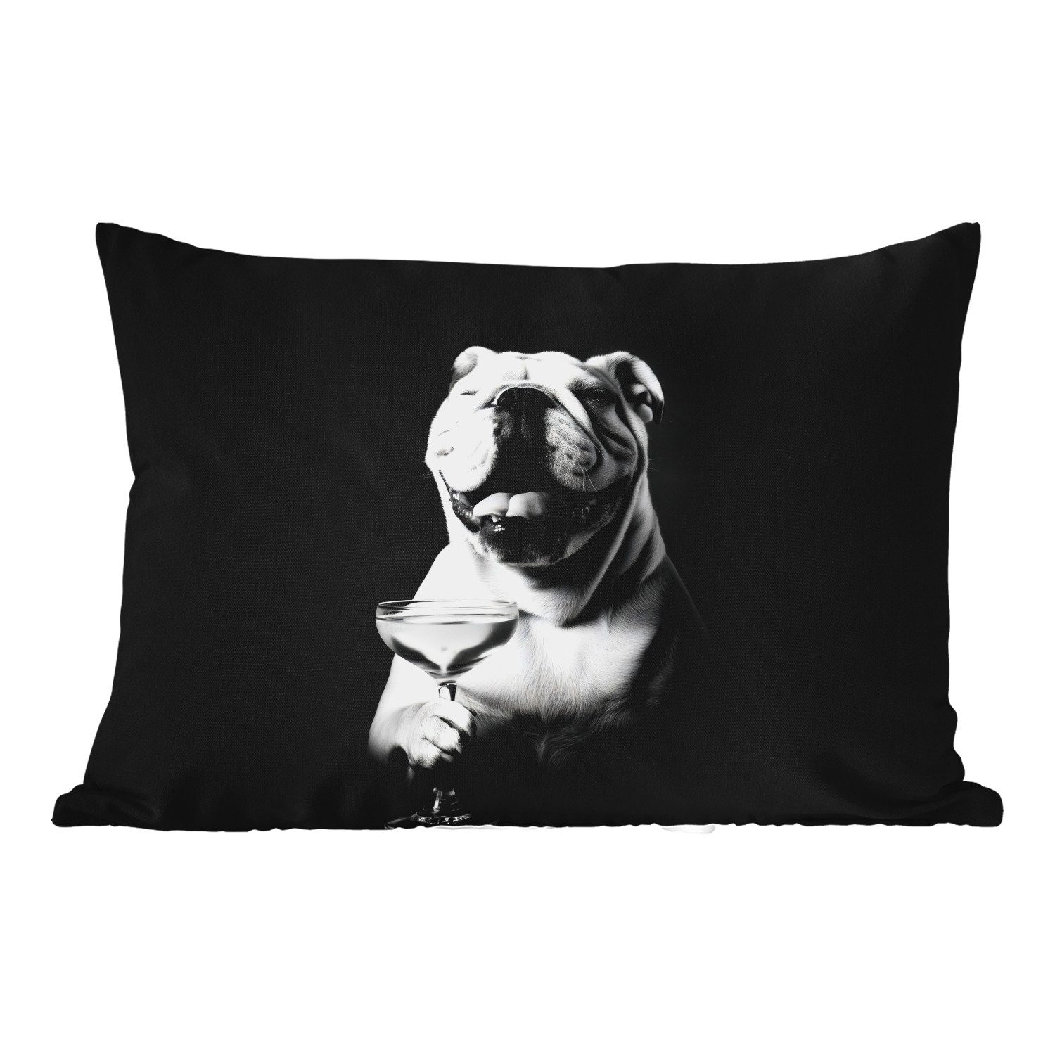 MuchoWow Dekokissen Bulldogge - Hund - Glas, Outdoor-Dekorationskissen, Kissen, Kissenbezug, 50x30 cm
