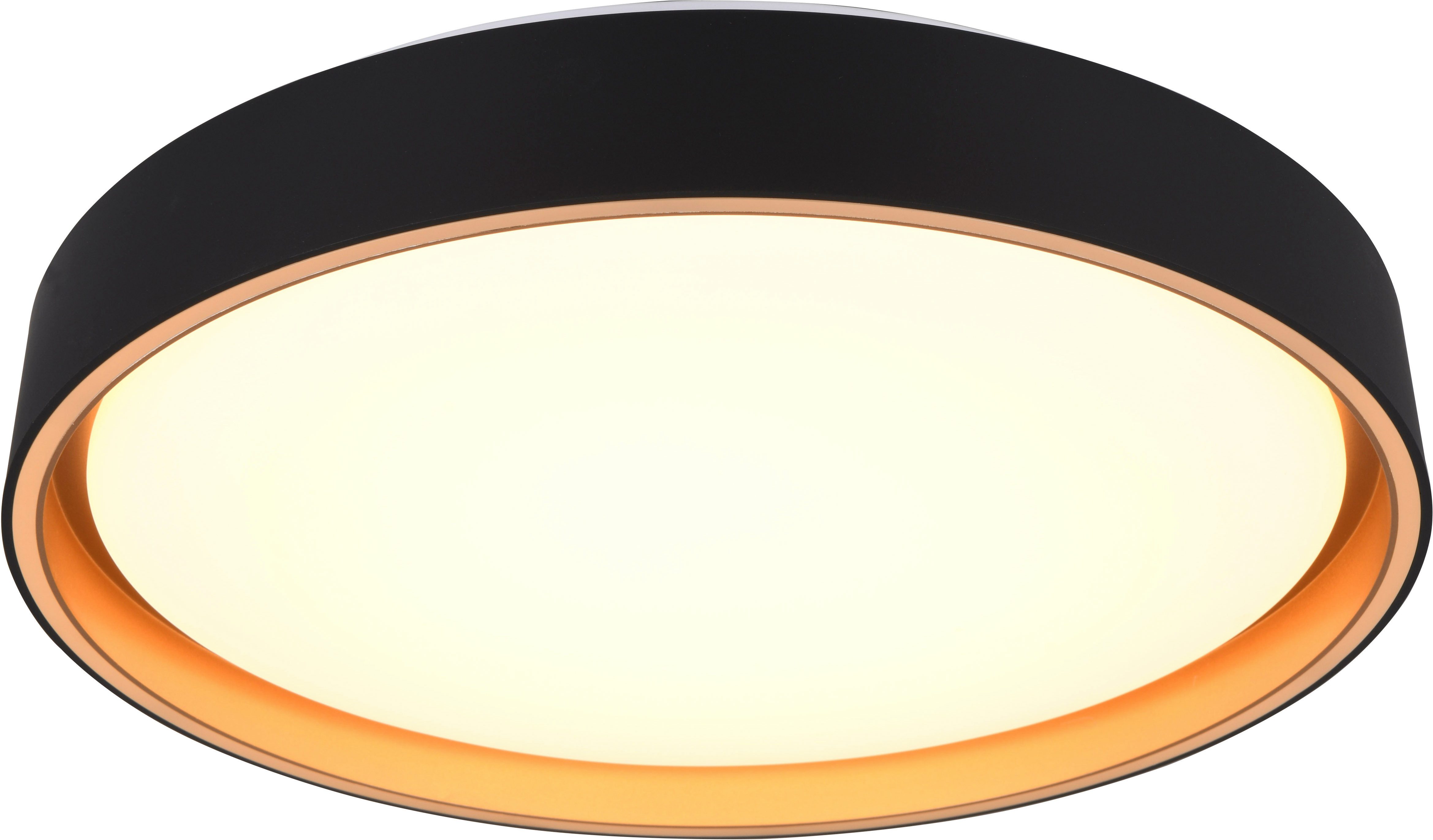 Reality Leuchten LED Deckenleuchte FELIS, LED Deckenlampe schwarz-gold, 24W 2500 Lumen Fernbedienung, CCT - über Fernbedienung, Dimmfunktion, Memoryfunktion, LED fest integriert, Farbwechsler, warmweiß - kaltweiß, CCT 2700-6500K warmweiß - kaltweiß, dimmb
