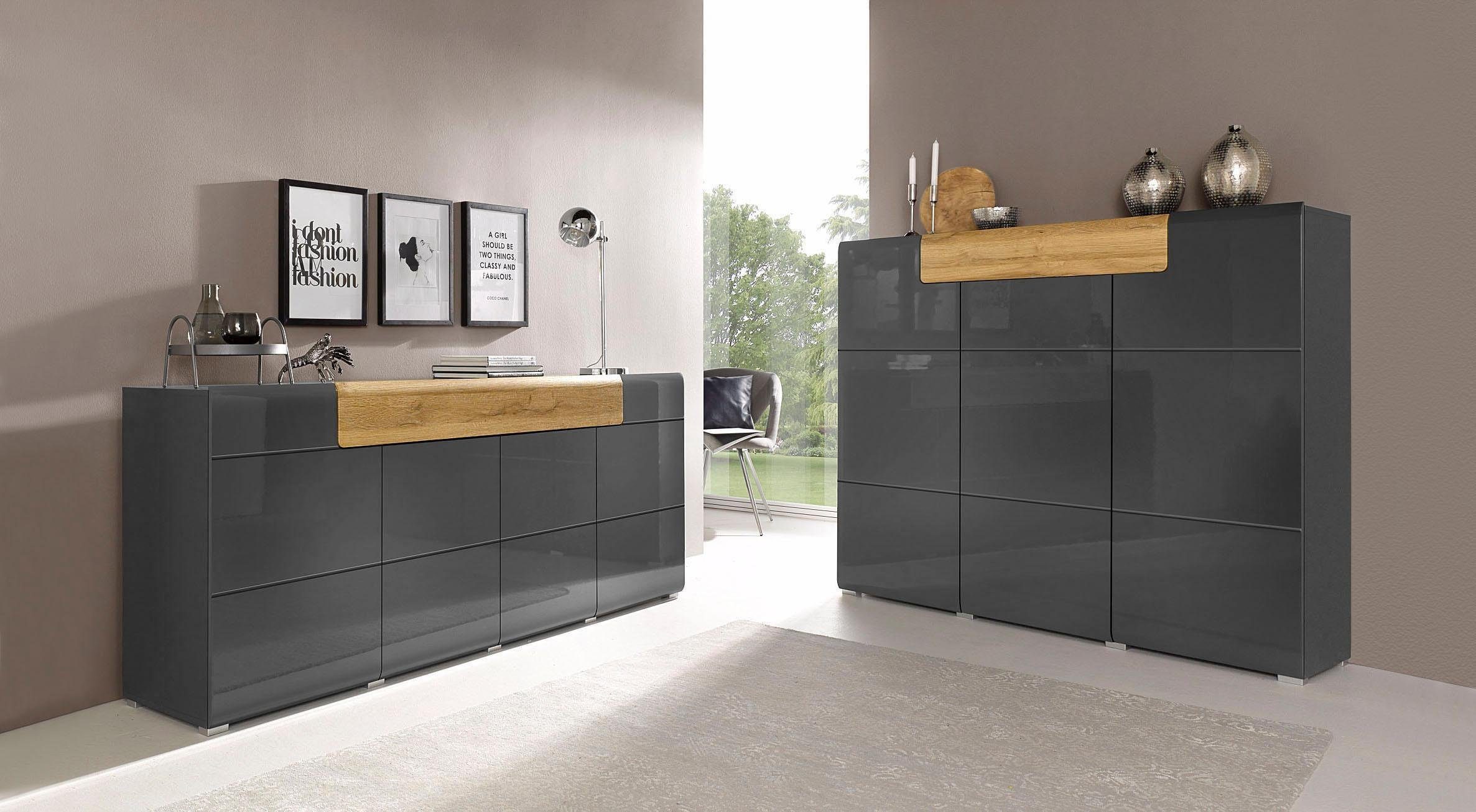OTTO home Highboard Toledo,Breite 147,5 cm,trendige Hochkommode mit 3 Türen 1SK, Hochschrank mit viel Stauraum, stylische Hochglanzfronten