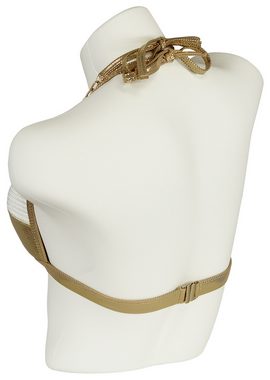 Miss Beach Triangel-Bikini-Top L/XL, wattiert, Glanz-Optik Gold/Weiß, Vorgeformtes Bikini-Oberteil