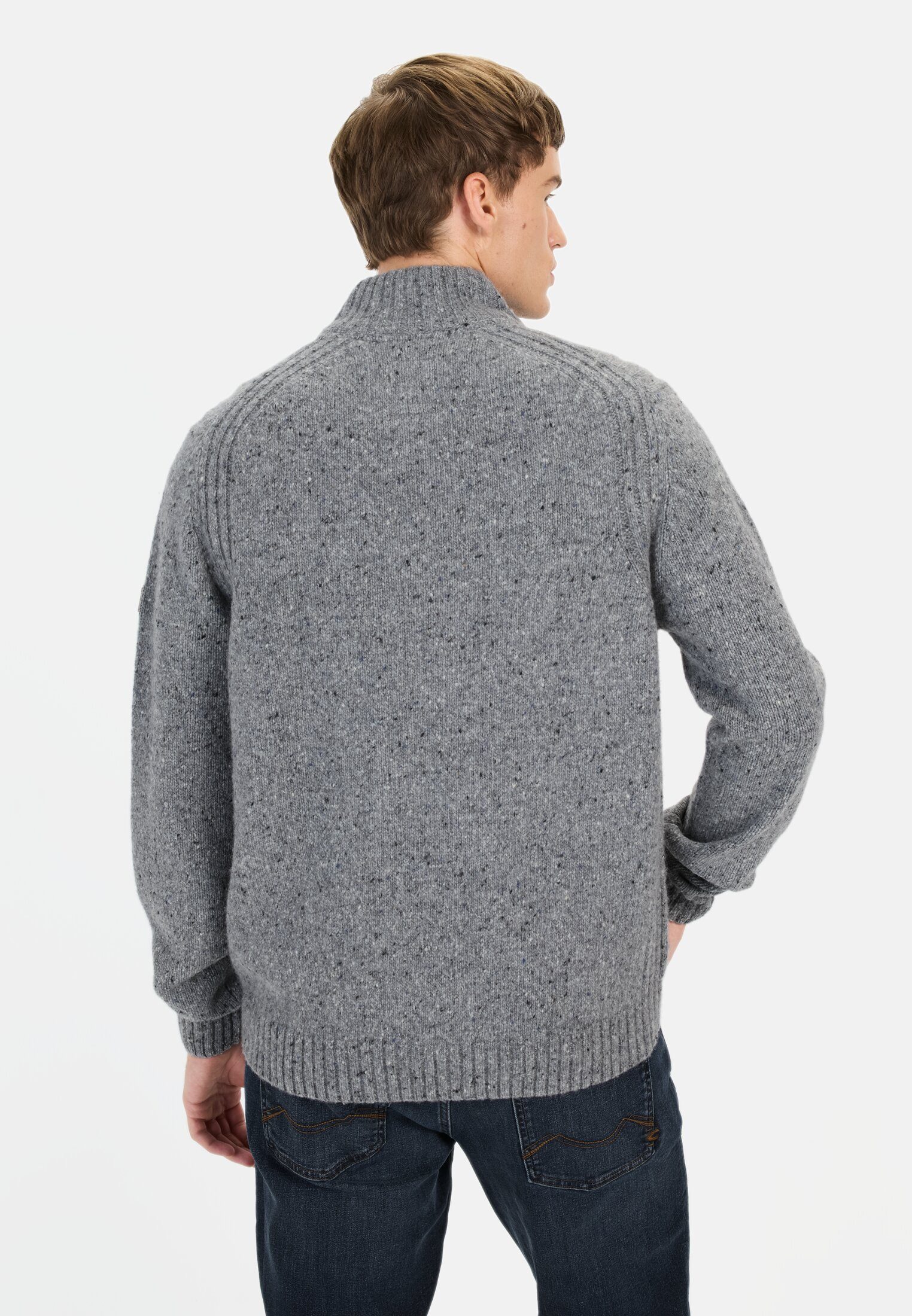 camel active Strickjacke aus nachhaltiger Merinowolle Langarm Stehkragen Stehkragen