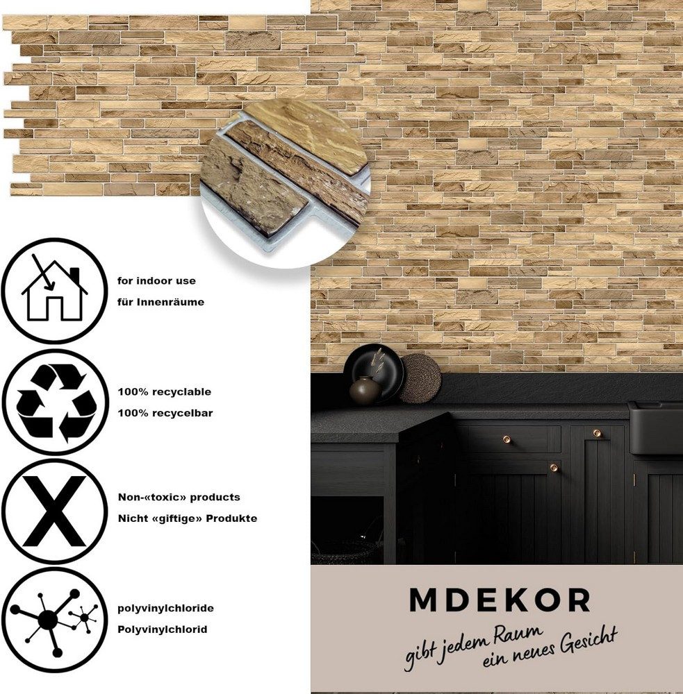 MDEKOR 3D Wandpaneel PVC Wandverkleidung 48,5x96 cm für Küche, Bad & mehr, (1-tlg) Model 0014, 1 Stück = 0,47 m2