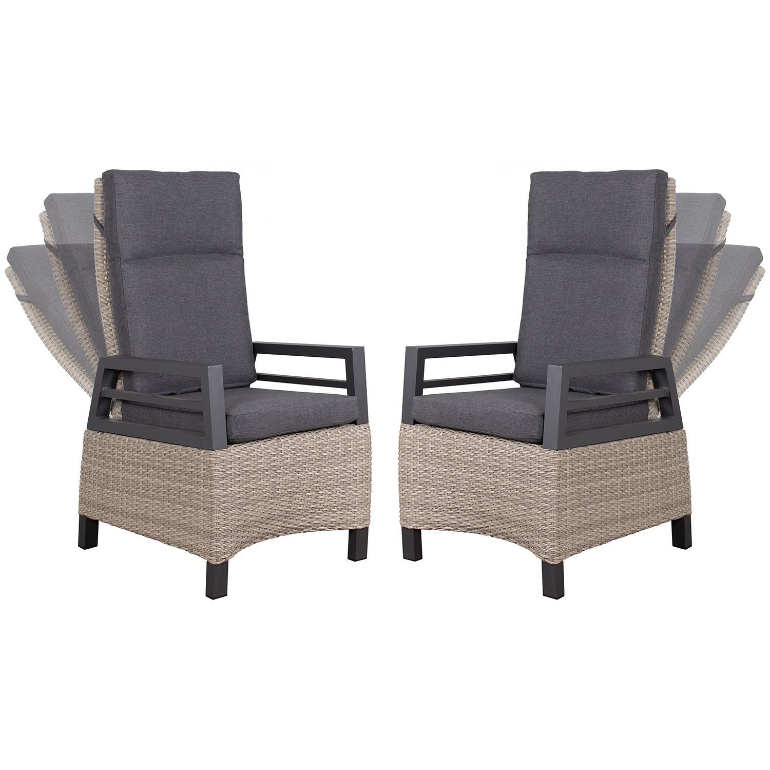 deVries Gartenstuhl Relaxsessel Montana Dining - PE spotty grey (2er Set), verstellbar mit Gasdruckfeder, Aluminiumgestell, PE-Rattan