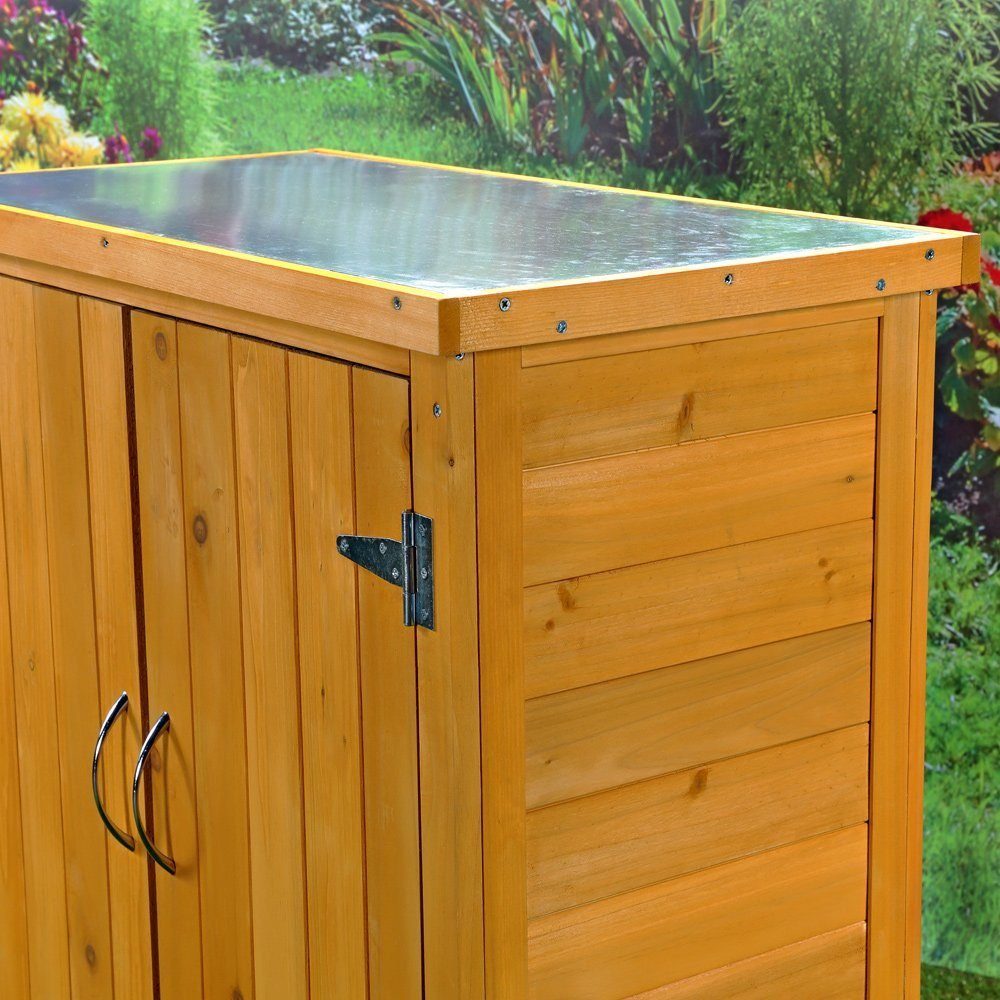 Melko Garten-Geräteschrank Gartenschrank kompakt aus Holz 75x40 cm für geschützte Außenbereiche, BxT: 75x40 cm, (Einzelartikel), Kompakte Bauweise mit mehreren  – Bild 4 von 5