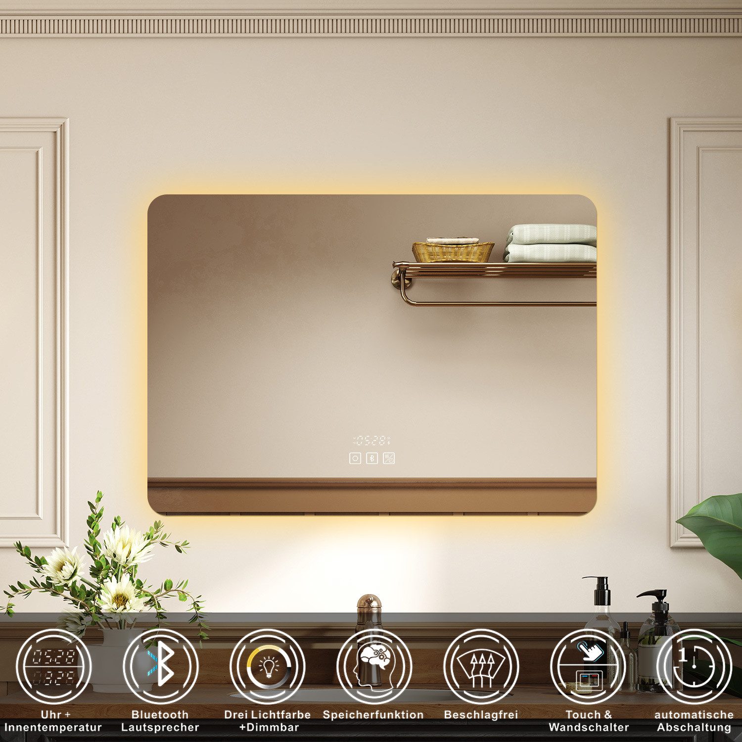 duschspa Badspiegel Badezimmerspigel Kalt/Neutral/Warmweiß Dimmbar Beschlagfrei, Bluetooth