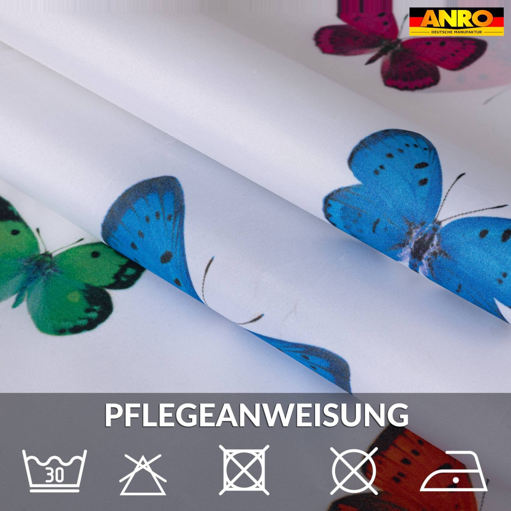 ANRO Duschvorhang FASTY Schmetterlinge Anti-Schimmel Polyester Badewanne Vorhang Breite 120 cm (Packung, 1-tlg., Duschvorhang inkl. Aufhängeringe), robuster Vor – Bild 5 von 5