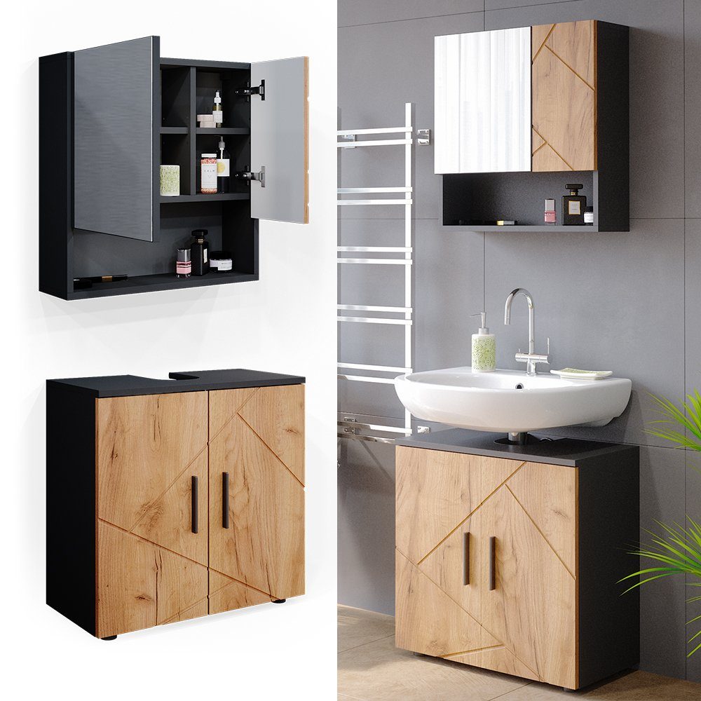 Vicco Badmöbel-Set Irma, Anthrazit/Eiche, 2 Teile, Unterschrank 60 cm, (2-e günstig online kaufen