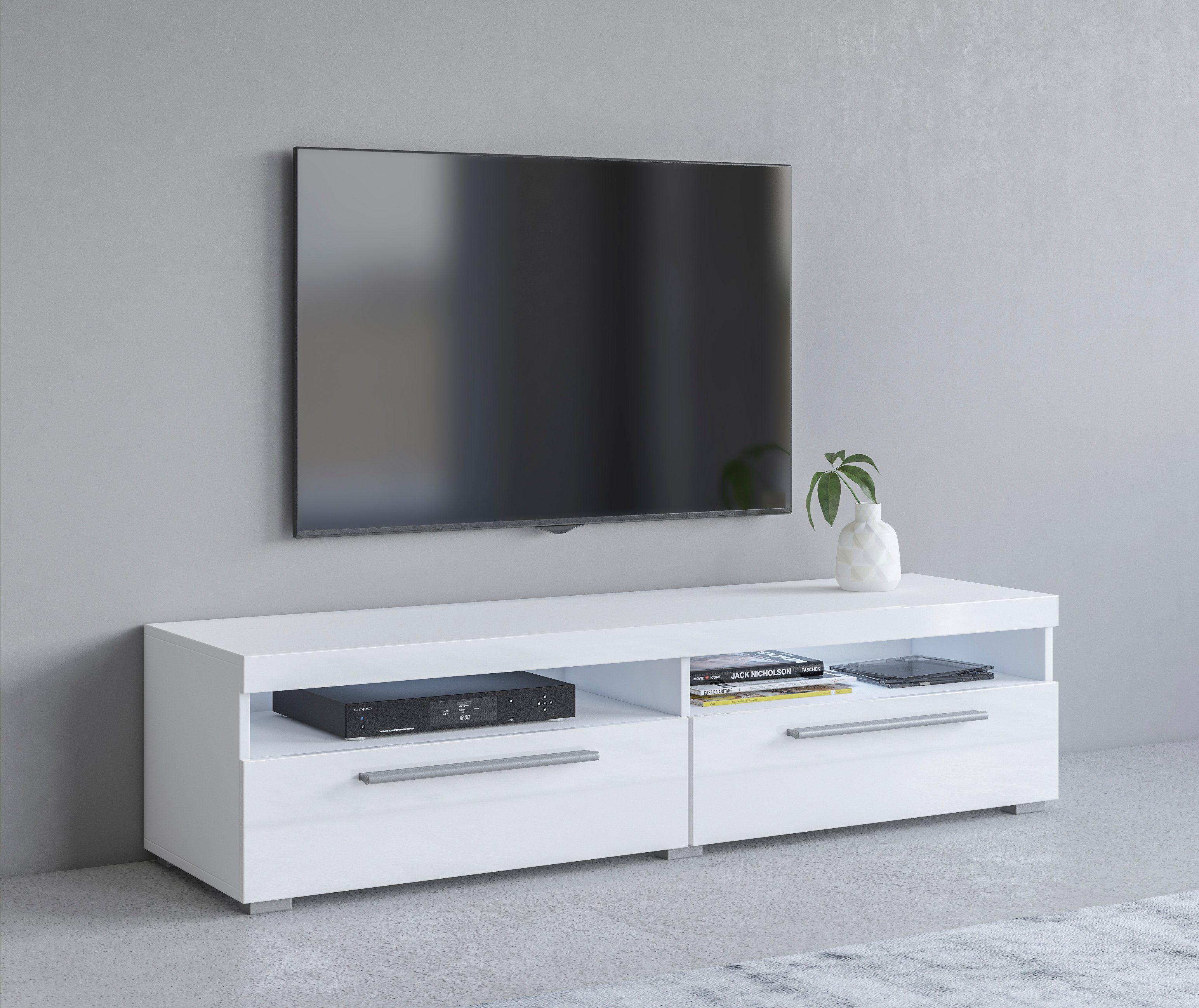 INOSIGN Lowboard India,Breite 140 cm, stilvolle Fernsehschrank mit offenen Fächern, TV-Board ohne Beleuchtung, TV-Kommode mit viel Stauraum