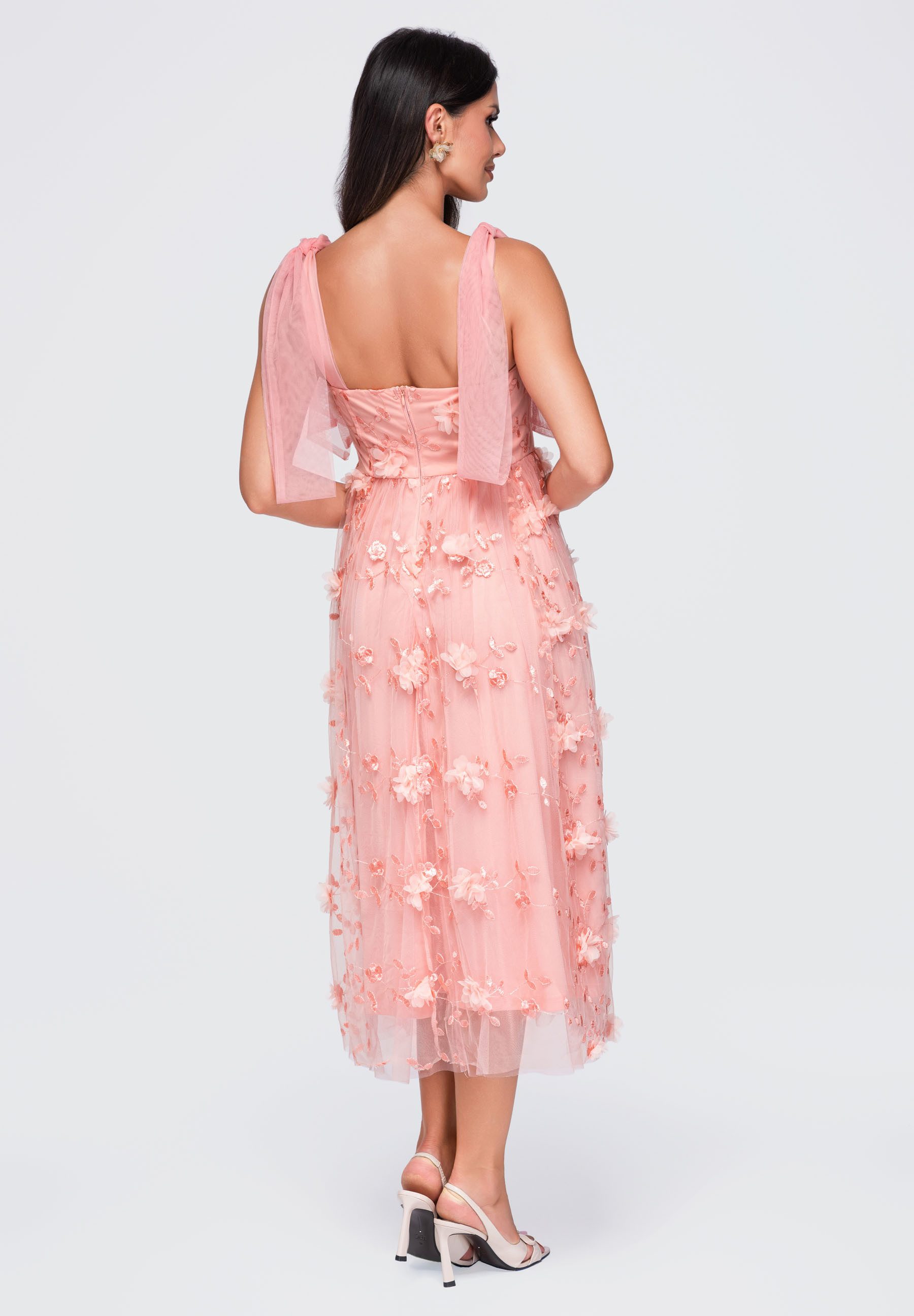 OMBRE Midikleid Damen Midi-Kleid mit floralem Design elegant Pink M (kein Set, 1-tlg) padded bust