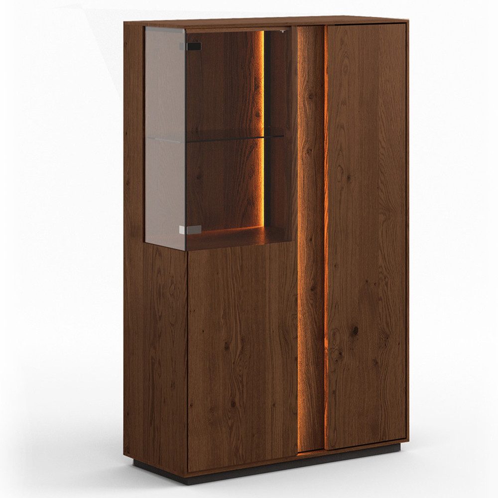 Lomadox Highboard CARISOLO-163, 85 cm breit in Eiche massiv dunkel, montiert, inkl. LED-Beleuchtung