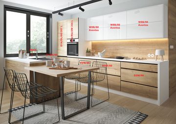 Feldmann-Wohnen Küchenzeile Treviso, 370 + 120cm weiß Fronten Halifax Eiche - schwarz matt / weiß Hochglanz