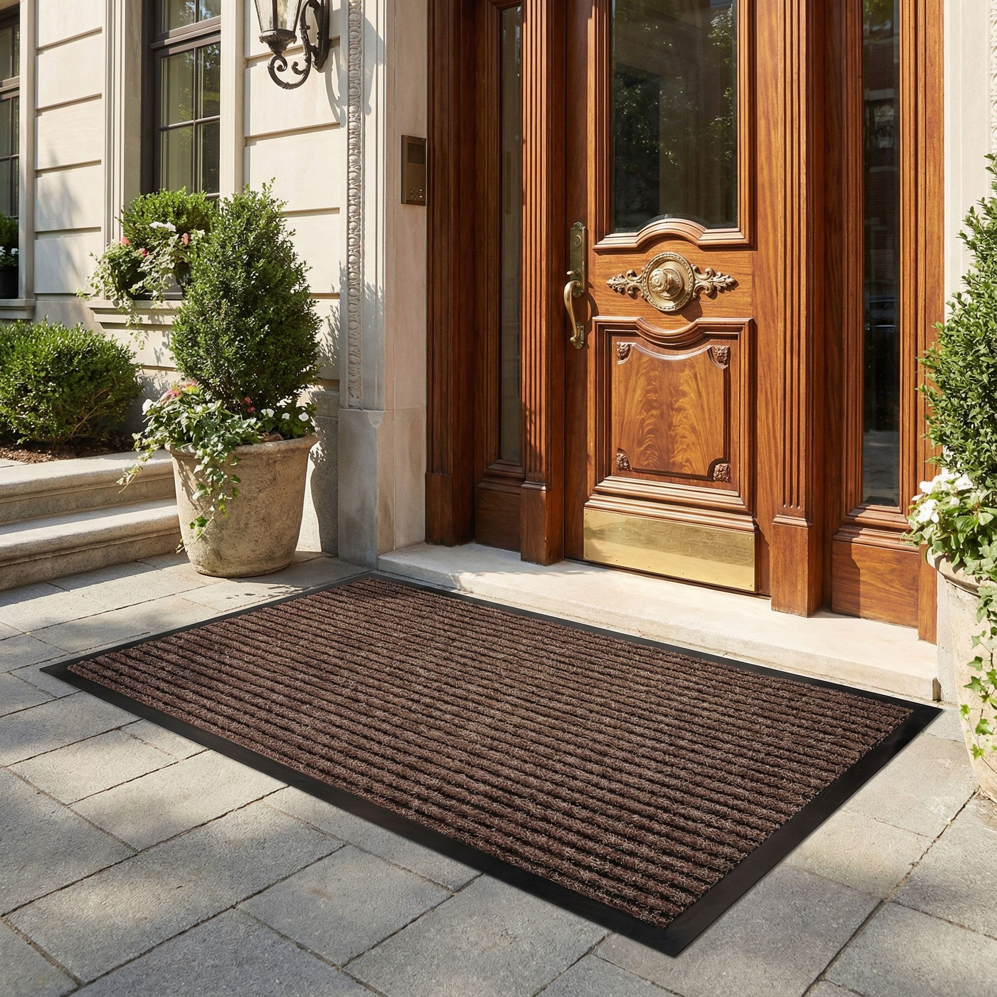 HELLSER Fußmatte für Außen & Innen – Rutschfeste Schmutzfangmatte – Braun & Schwarz, Flach & leicht zu reinigen – 60x90cm // 90x120cm