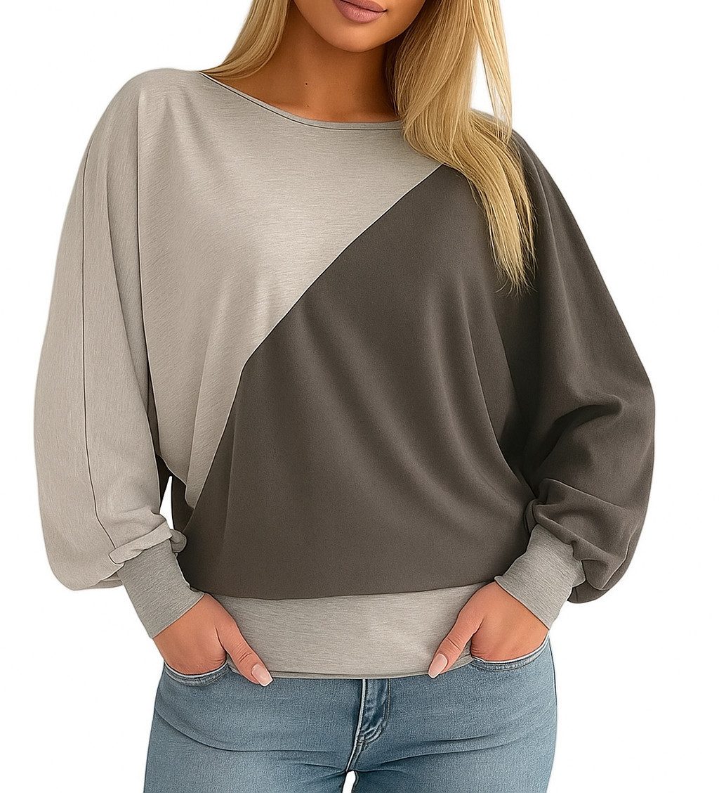 Mississhop Rollkragenpullover Fledermauspullover Damen Bluse Longshirt Tunika mit 3/4 Ärmeln