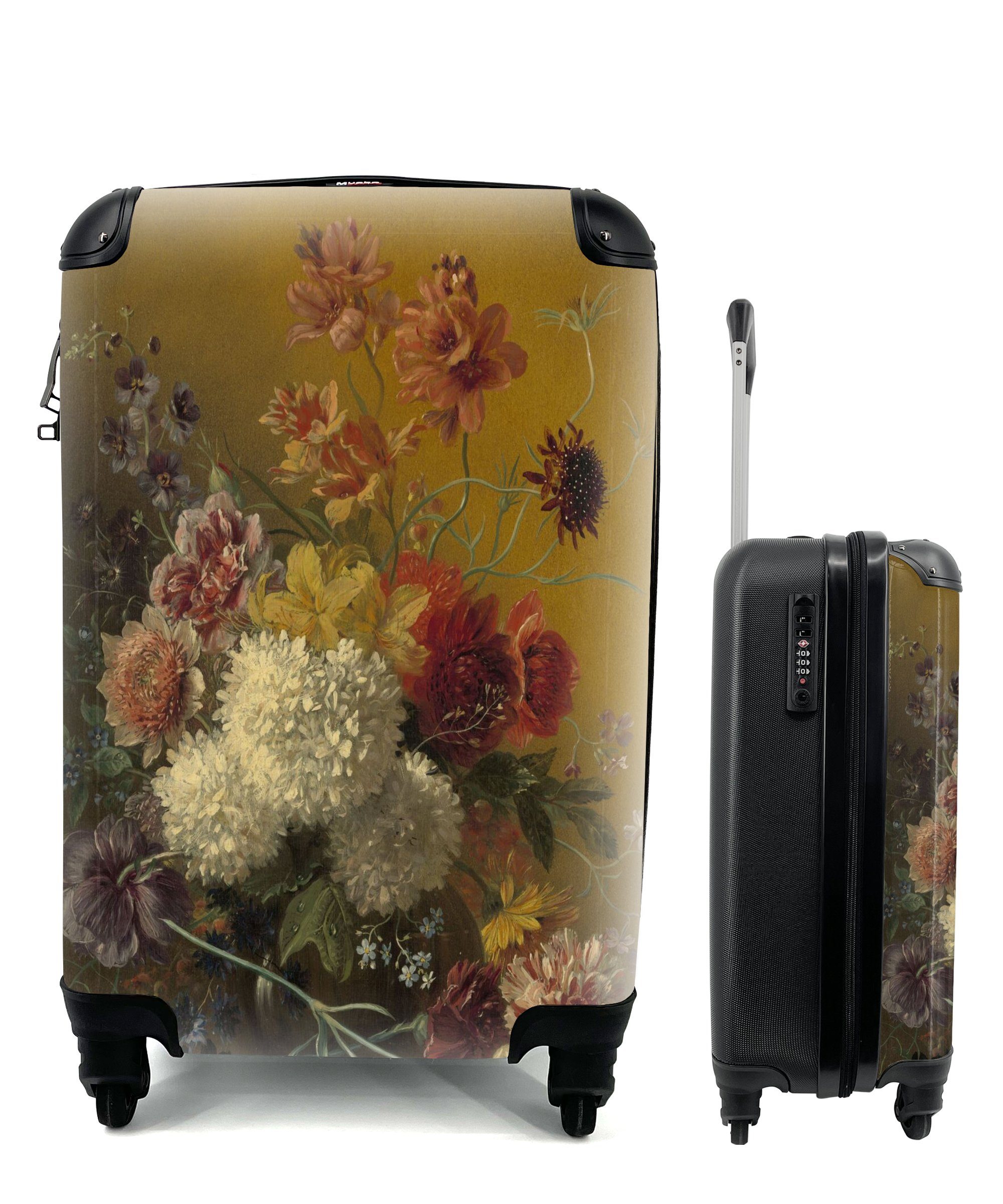 MuchoWow Handgepäckkoffer mit Rollen, Blumen mit Gemälde Handgepäck Os, Stilleben Reisetasche von G.J.J rollen, Ferien, 4 Van Trolley, - Reisekoffer für