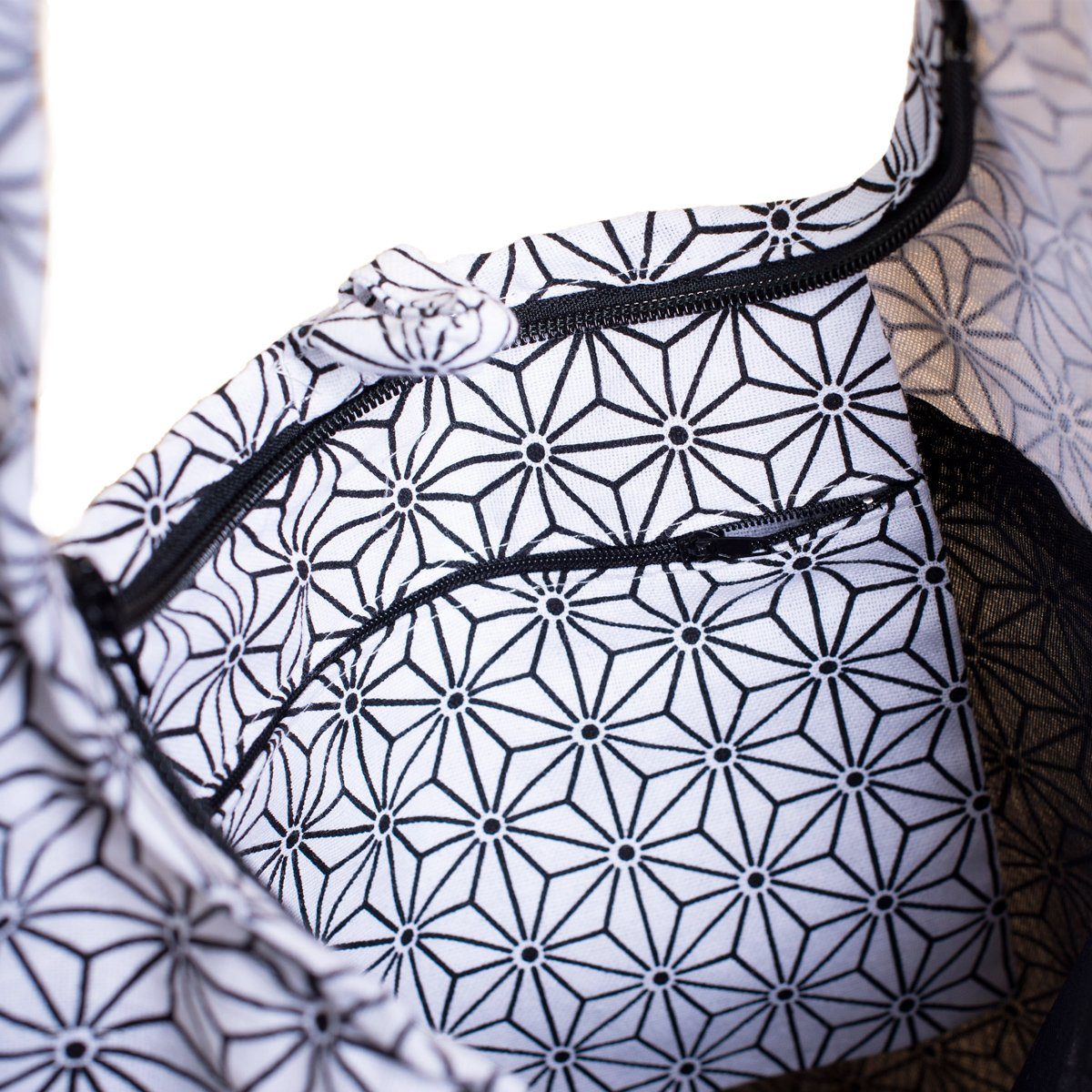 Umhängetasche, Größen geeignet weiß Schultertasche praktische Beuteltasche In 2 auch 100% Baumwolle Asanoha Wickeltasche Geometrix PANASIAM Handtasche als aus Schulterbeutel und