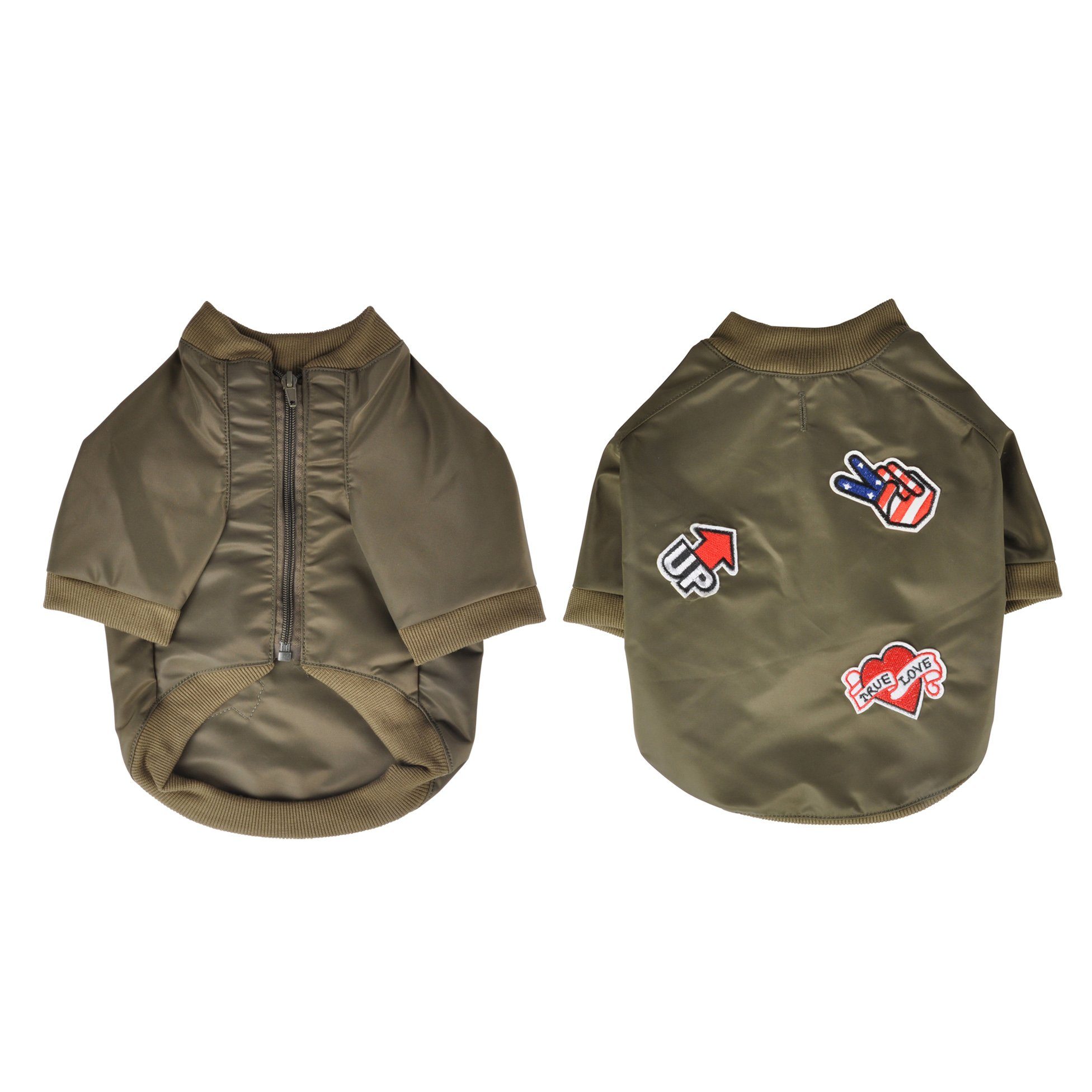 dynamic24 Hundejacke, Design Hunde Jacke Bomberjacke Khaki Hundebekleidung Hundejacke