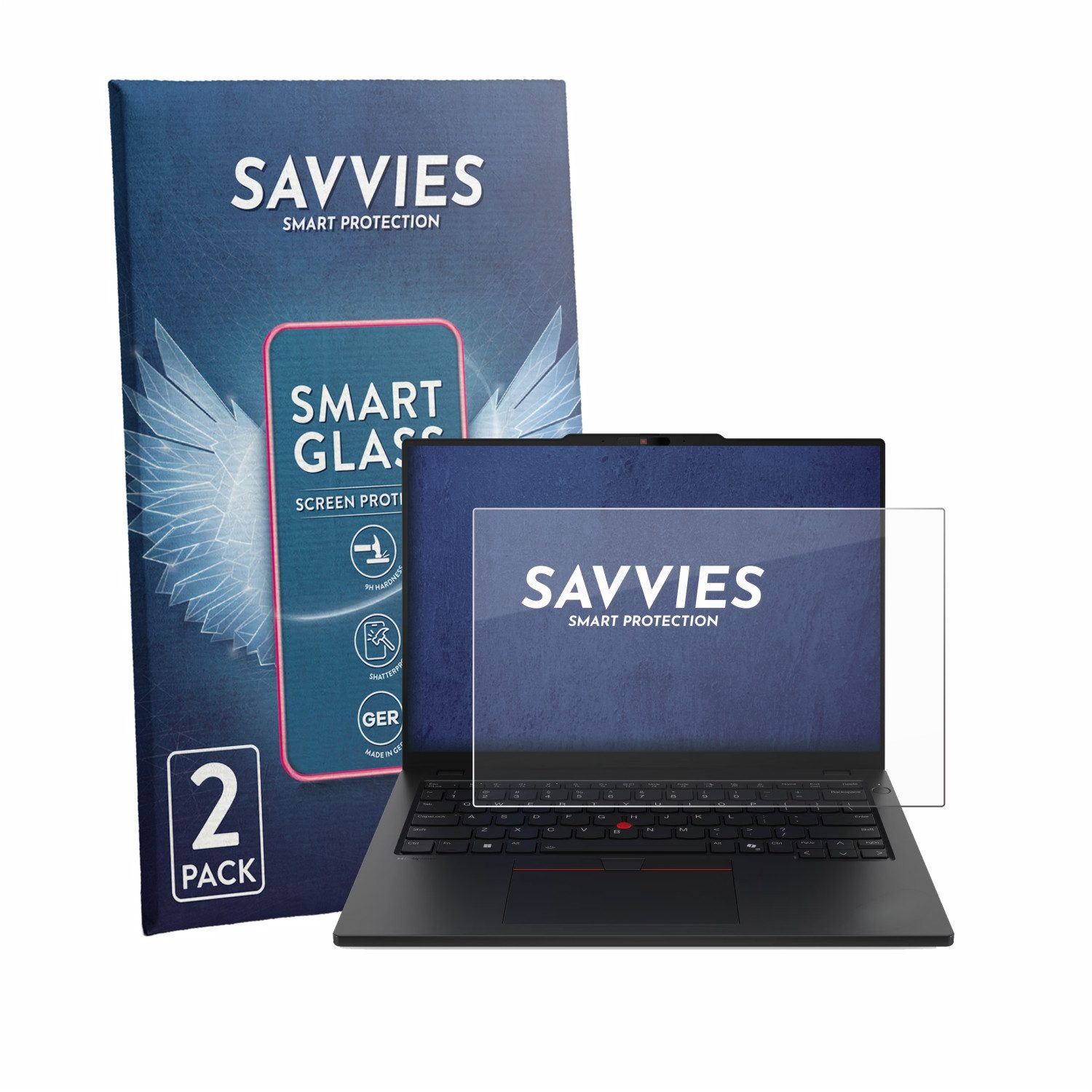 Savvies Displayschutzglas Schutzglas Panzer für Lenovo ThinkPad L13 Gen 7, 2 Stück, Schutzfolie Display Schutz Glas Folie klar