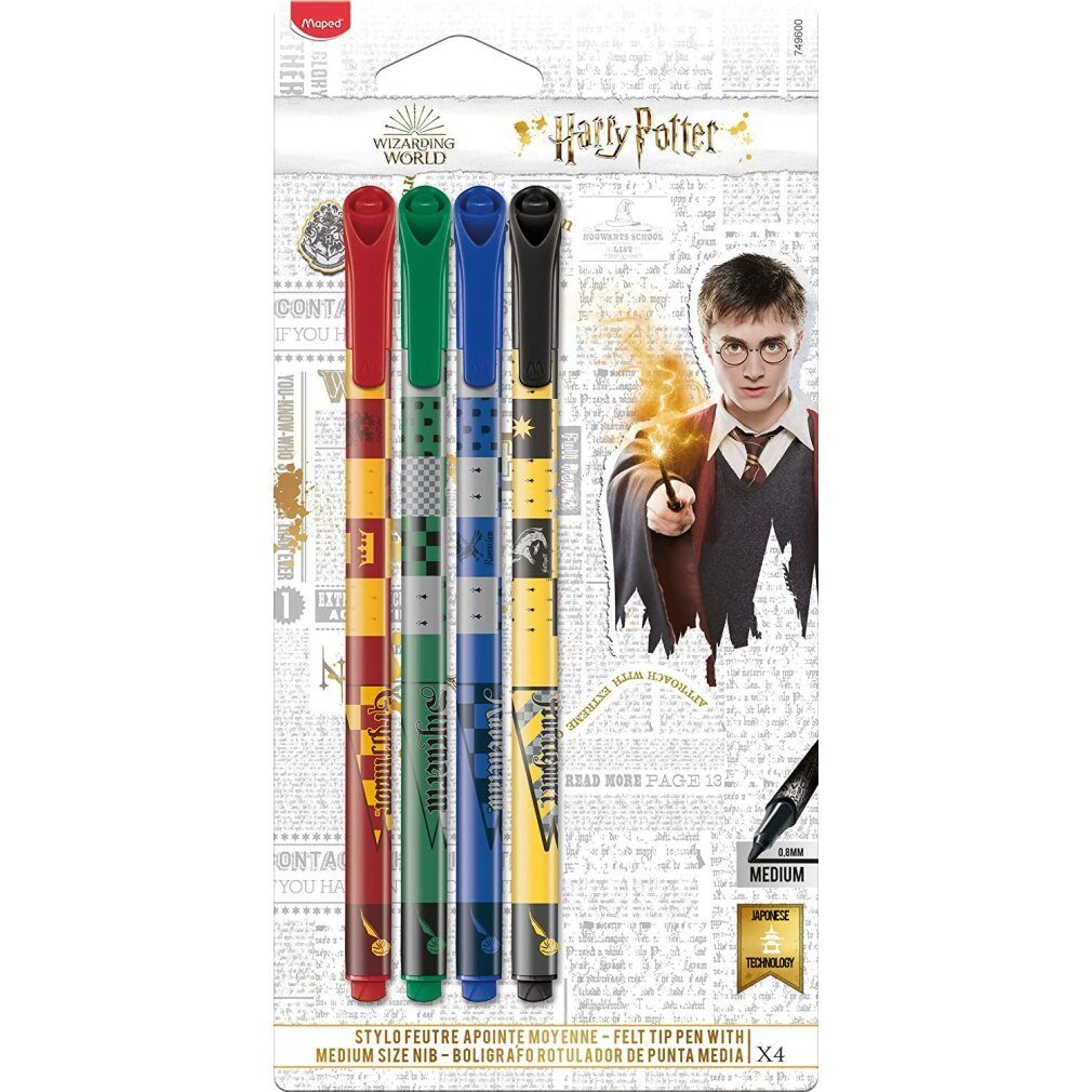MAPED Fineliner 4 HARRY POTTER Fineliner farbsortiert 0,8 mm