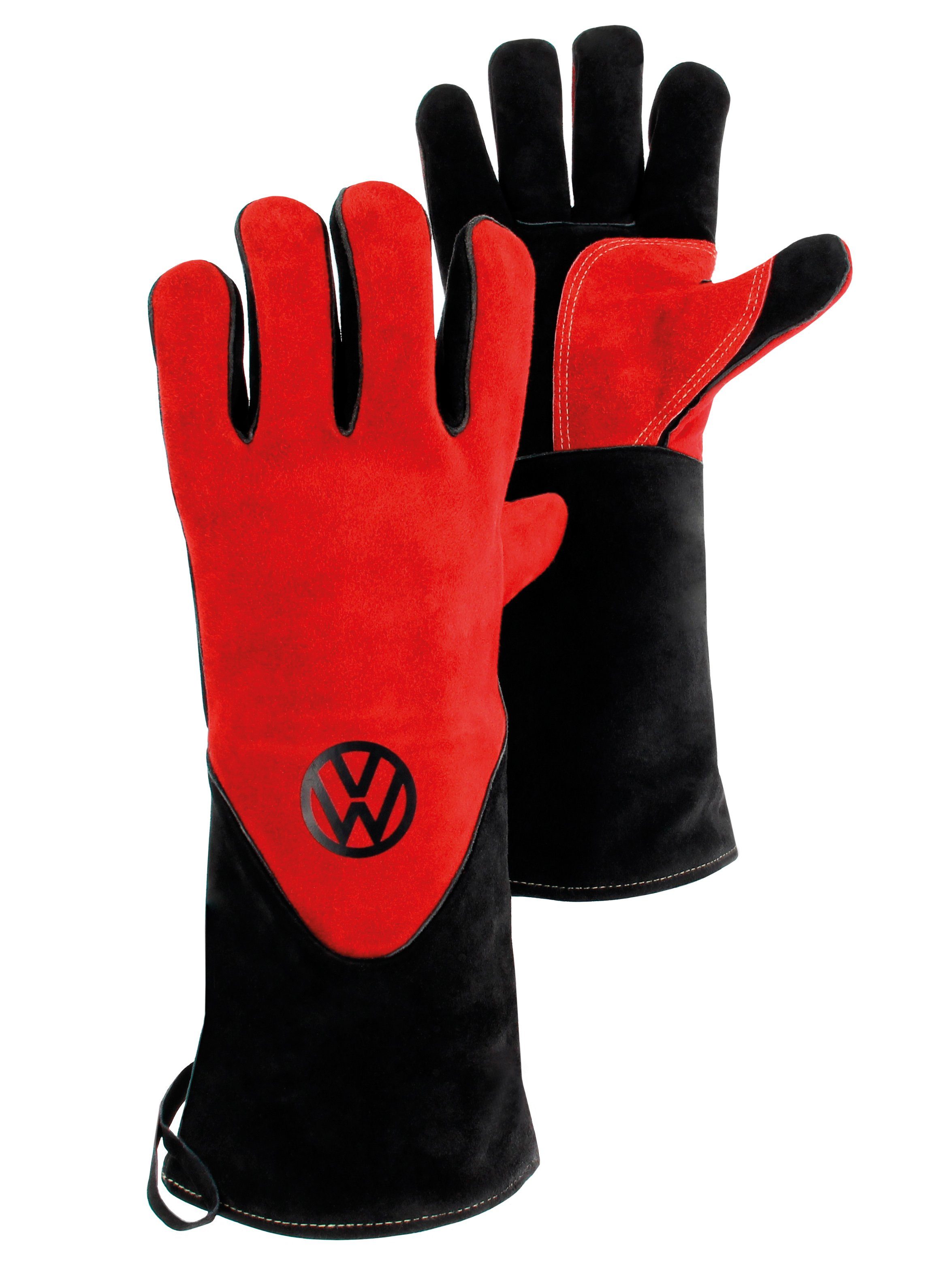 VW Collection by BRISA Grillhandschuhe Volkswagen Grillhandschuhe mit VW-Logo, (Paar, besteht aus 2 Grillhanschuhen), hitzebeständige BBQ-Handschuhe in rot