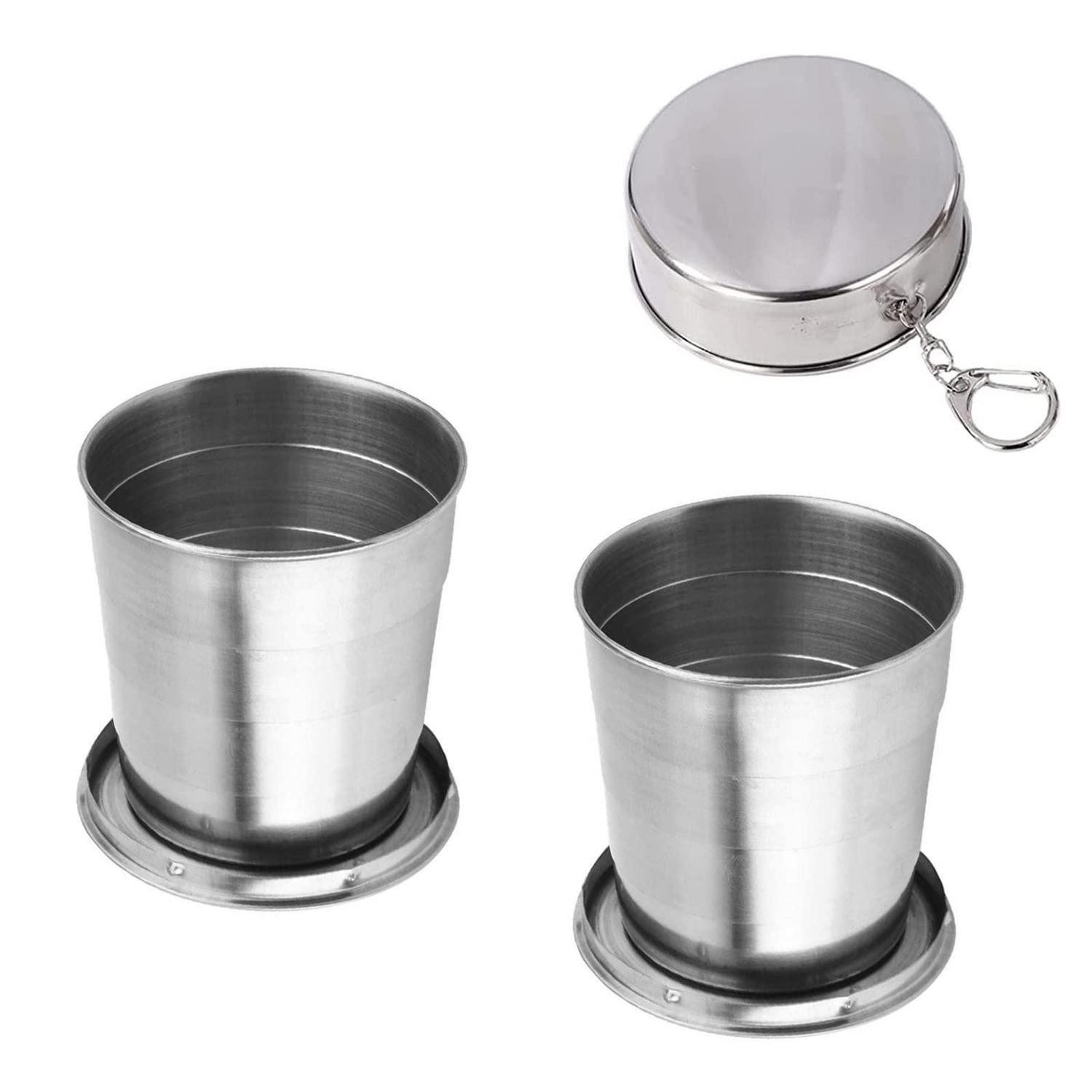 LuxusKollektion Becher 2x 250ml Edelstahl Faltbecher Camping Reise, Metall