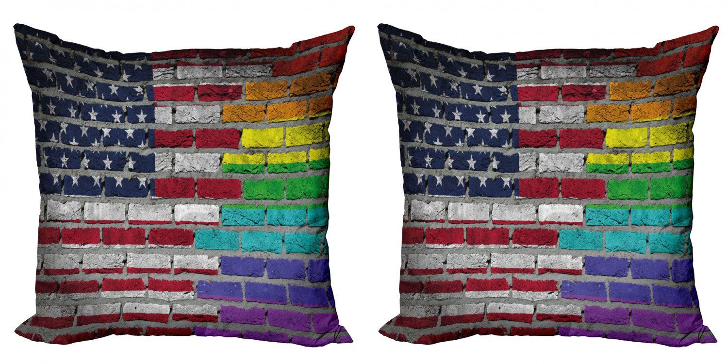 Kissenbezüge Modern Accent Doppelseitiger Digitaldruck, Abakuhaus (2 Stück), Amerikanische Flagge Backsteinmauer-Stolz
