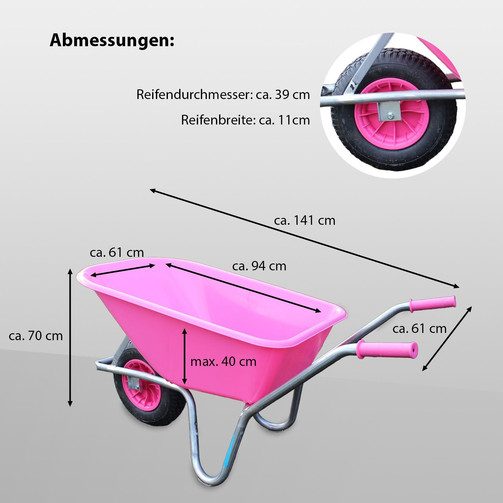 TRUTZHOLM Schubkarre TRUTZHOLM Schubkarre ROSA/PINK PP100 l Tragkraft 250 kg, (Einzeln, 1-tlg), auffälliger Look