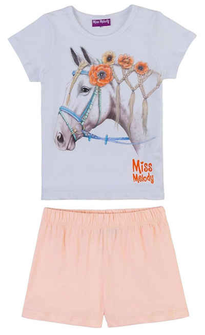 Miss Melody Shorty Miss Melody Shorty Pyjama Schlafanzug kurz Pferde weiß apricot (2 tlg)