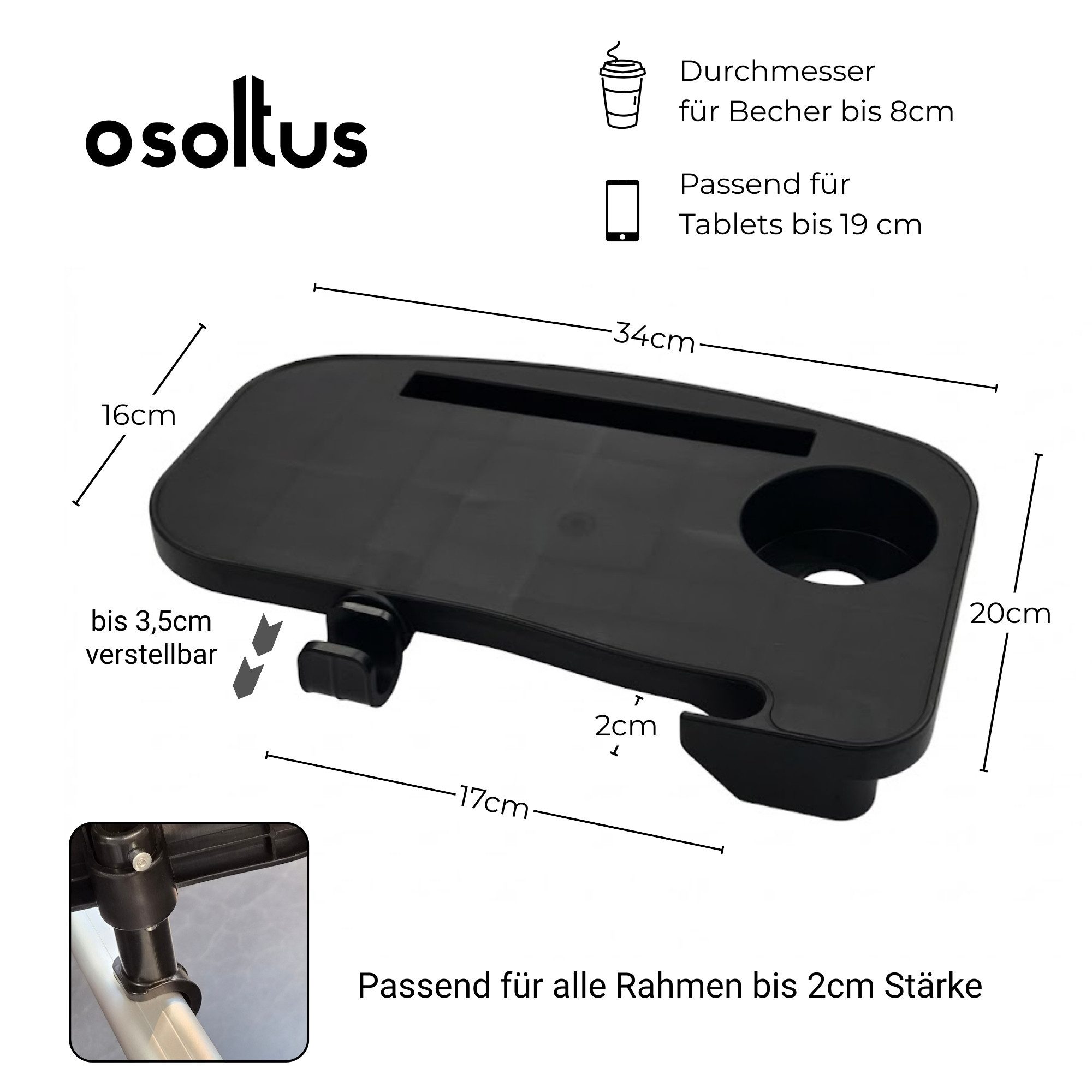 osoltus Campingstuhl osoltus Getränkehalter Ablage für Camping Sessel Soft Touch Schwarz