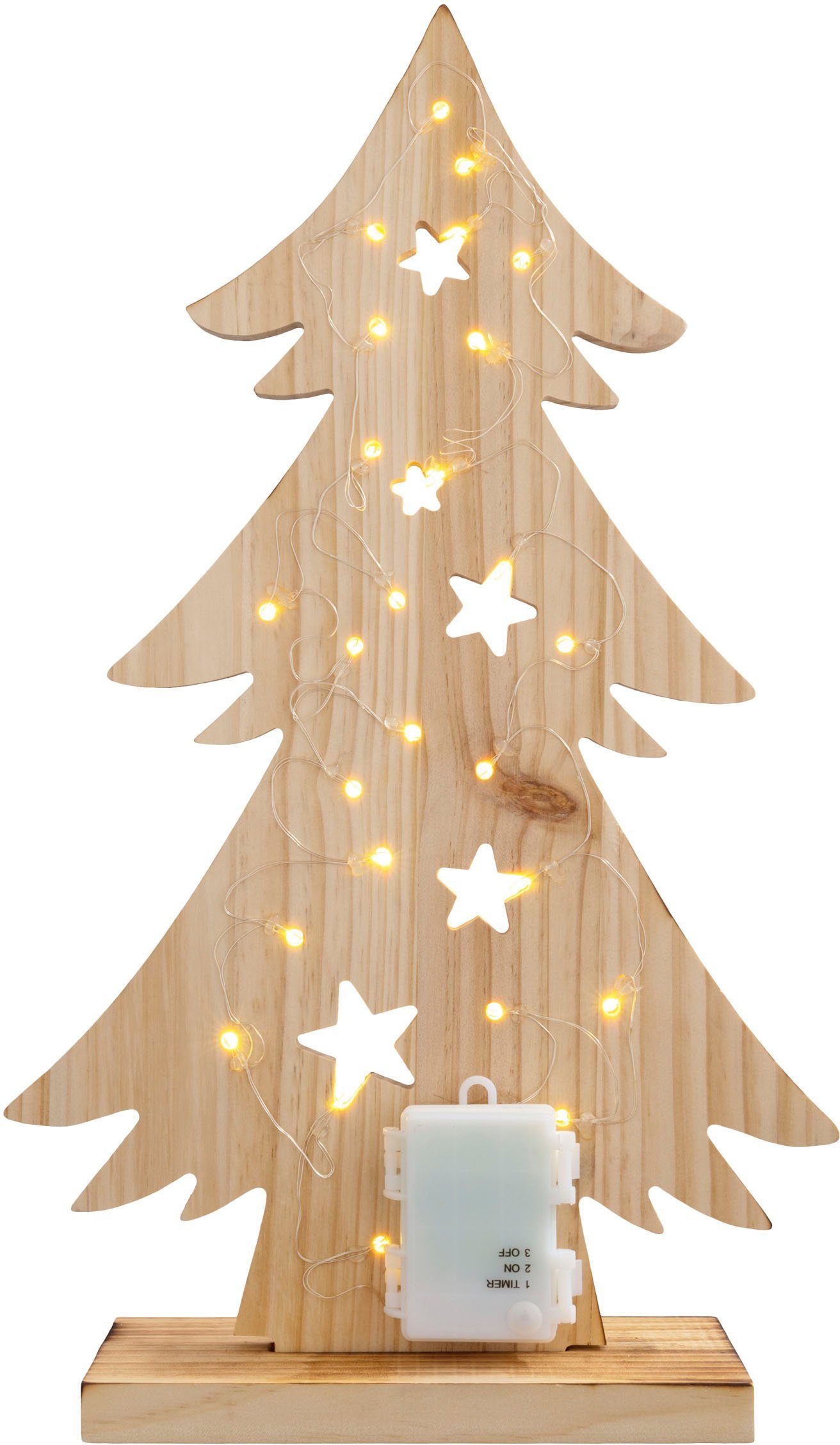 LED Weihnachtsdeko Baum Timerfunktion, fest ca. 47,5 aus cm, Warmweiß, Holz-Stehleuchte, Höhe LED Batteriebetrieben integriert, Tannenbaum, Holz, näve