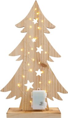 näve LED Baum Tannenbaum, Weihnachtsdeko aus Holz, Timerfunktion, LED fest integriert, Warmweiß, Holz-Stehleuchte, Höhe ca. 47,5 cm, Batteriebetrieben