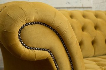 JVmoebel Chesterfield-Sofa Chesterfield Klassische Gelbe Textil Couch Sofa Sitz Polster Stoff, Die Rückenlehne mit Knöpfen.