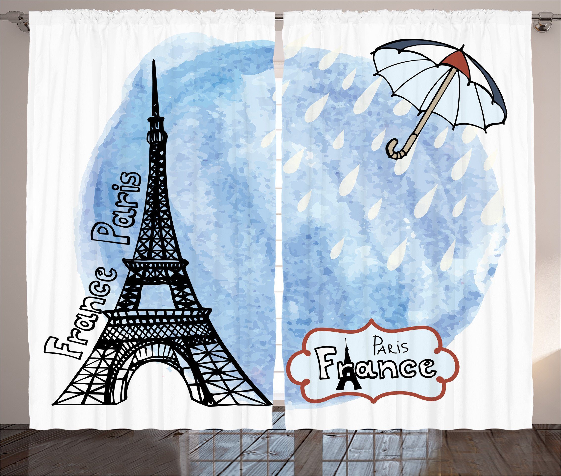 Gardine Schlaufen und Haken, Kräuselband Schlafzimmer Vorhang Abakuhaus, Eiffelturm Aquarell Paris mit