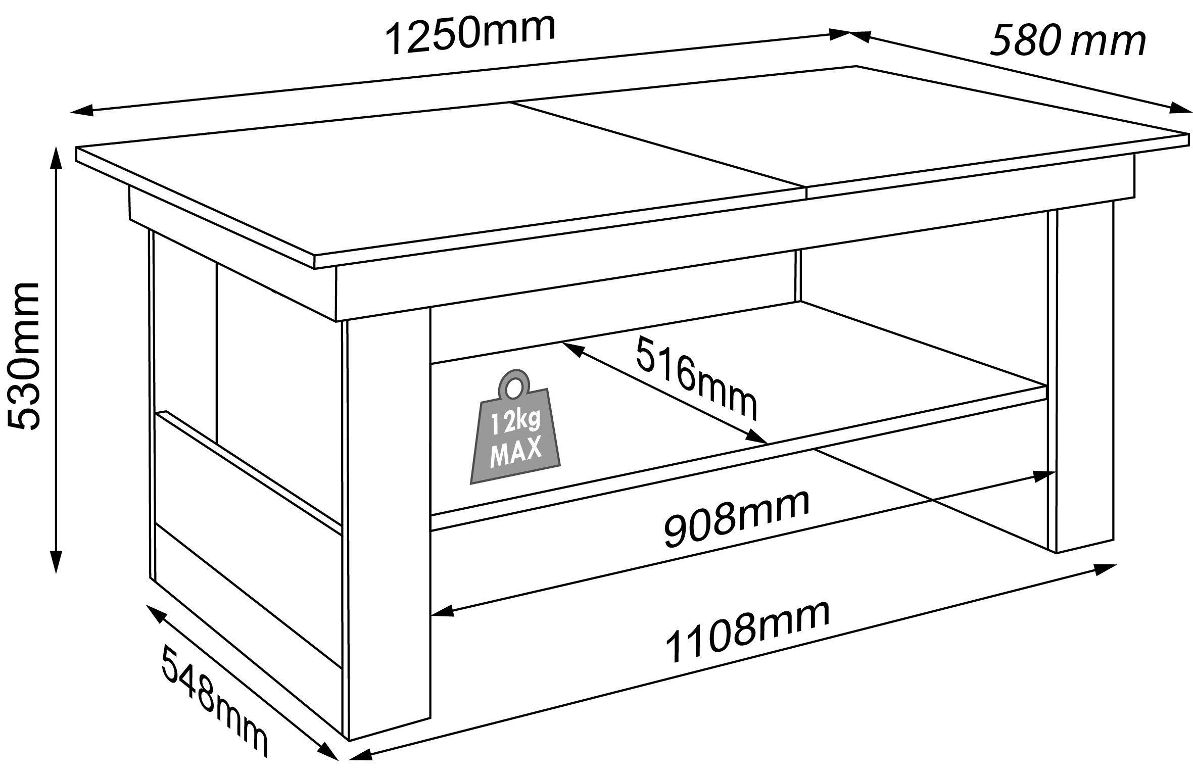 VCM Couchtisch Kobila B. 115 x T. 58 x H. 52 cm, 3 Fächer, zeitloses Design, stabiler Wohnzimmertisch – Bild 5 von 5