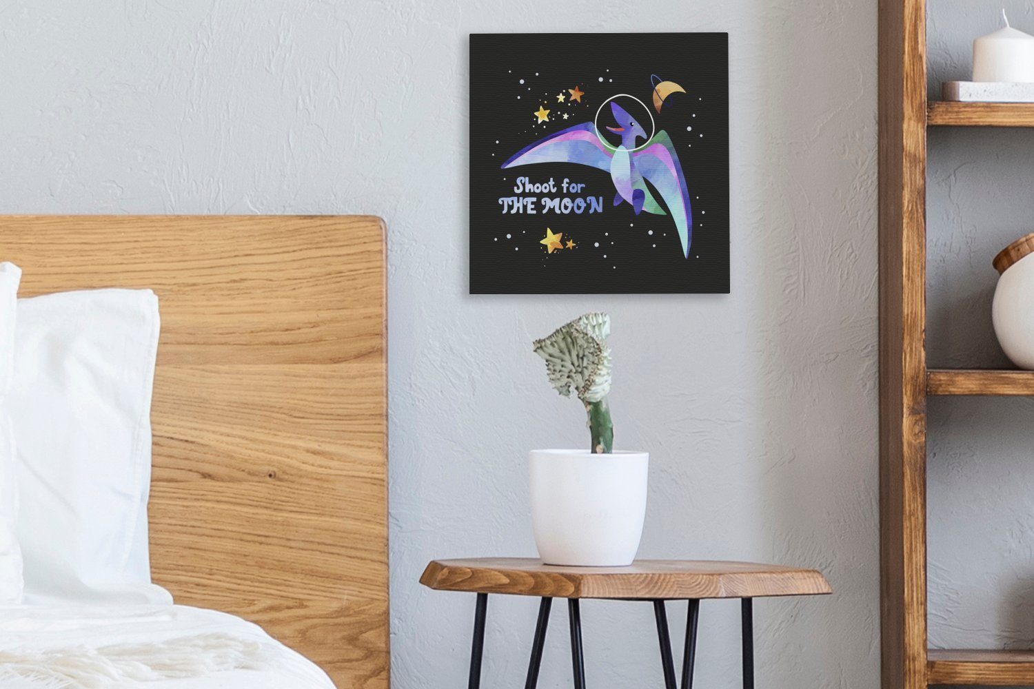 OneMillionCanvasses® Leinwandbild Schlafzimmer Zitate Kind Bilder für Wohnzimmer Sprichwörter Leinwand - Raumfahrt - Mond - -, - den 'Auf schießen' (1 St)
