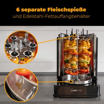 CLATRONIC Dönergrill DVG 3686, Inkl. Drehspieß & 6 Fleischspieße, 1400 W