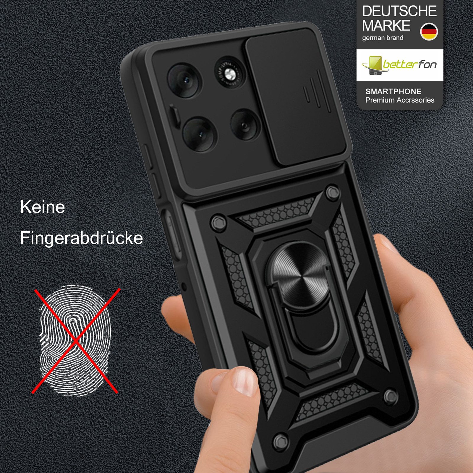 betterfon Handyhülle Panzer Hülle für Motorola Moto G86 Outdoor Case mit Kameraschutz, Outdoorhülle mit Ringhalter Smartstand Kameraschutz und Silikonkern