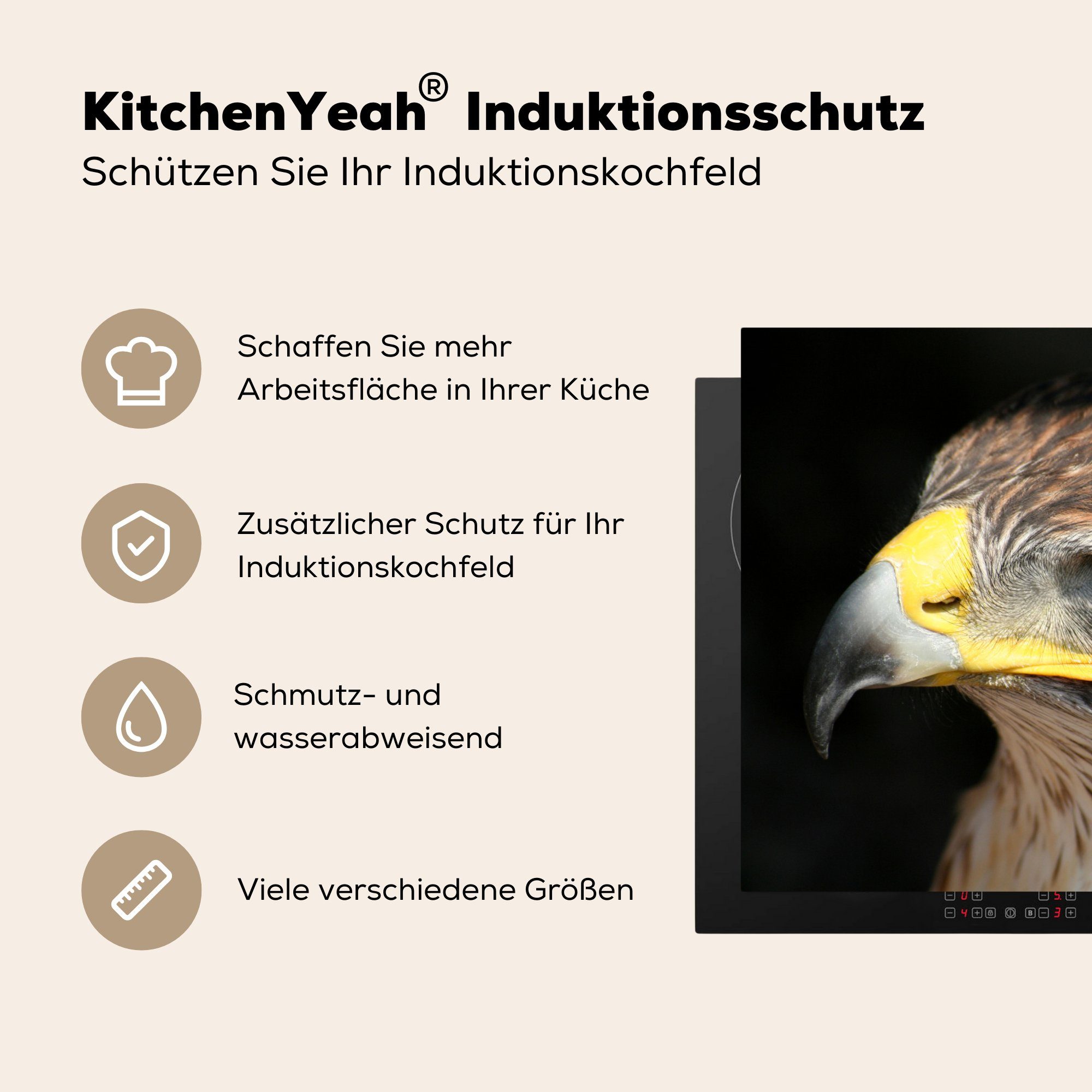 Schwarz, MuchoWow Vinyl, - Vogel (1 - Ceranfeldabdeckung, küche für Herdblende-/Abdeckplatte Bussard Arbeitsplatte cm, tlg), 78x78