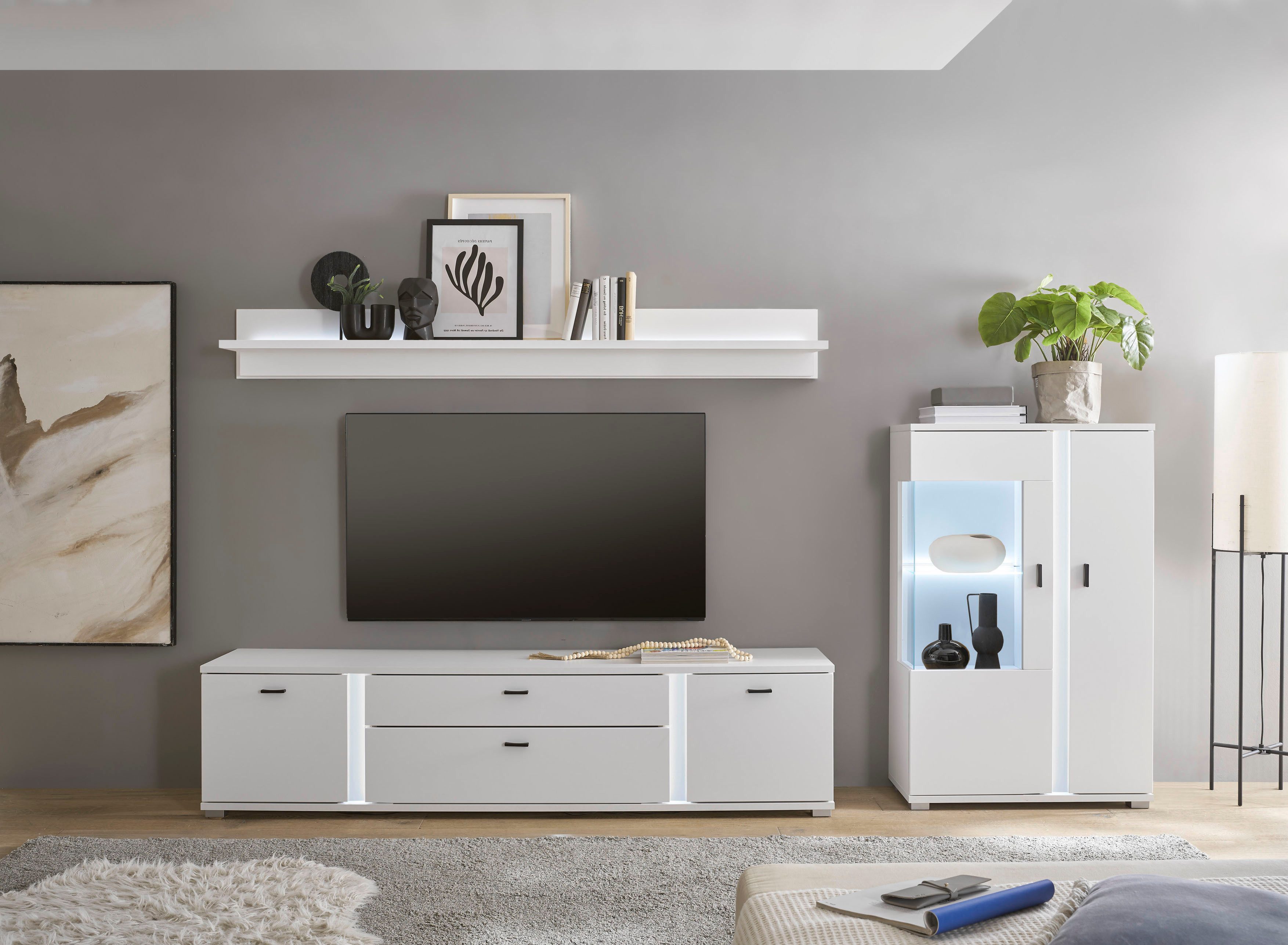 Home affaire Wohnwand LONG ISLAND, (Set, 3-St), in moderner Trendfarbe,inklusive senkrechter Beleuchtung,Breite 290 cm