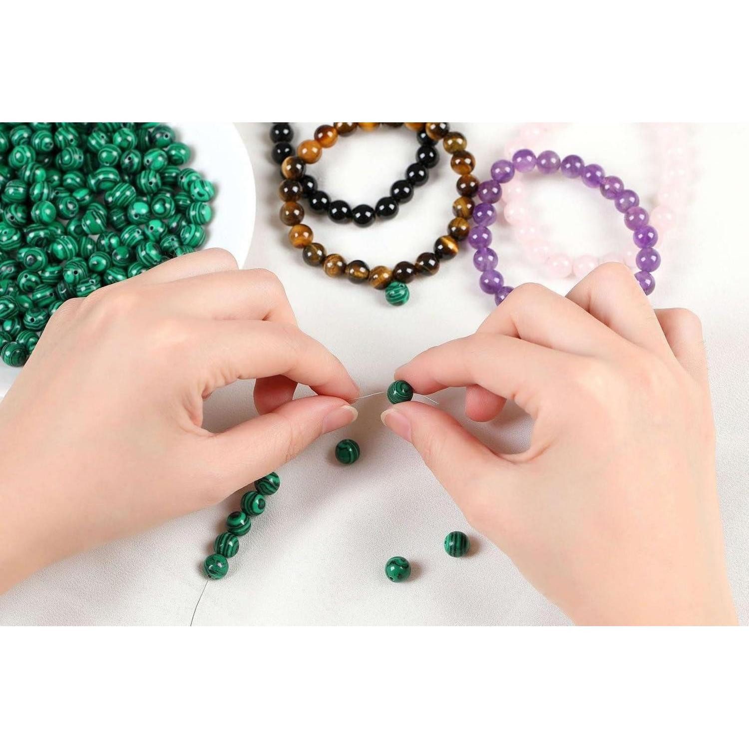 LuxusKollektion Edelstein Perlen 8mm Naturstein Loch Edelsteine Ketten Armbänder Grüner Malachit