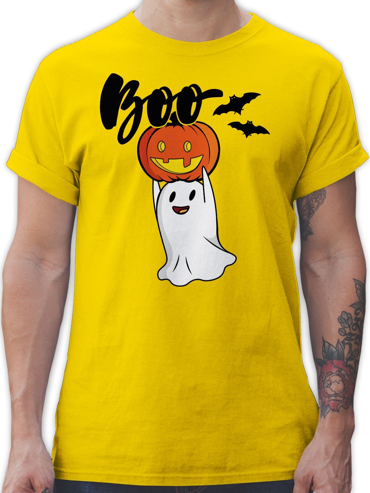 Shirtracer T-Shirt Boo Geist Kürbis Gespenst Gespenster Geister Halloween Kostüme Herren 2 Gelb